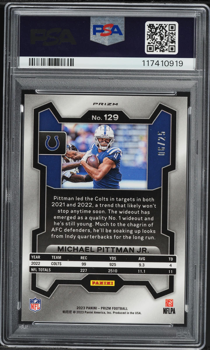 2023 Panini Prizm Blue Shimmer Michael Pittman Jr. /90 #129 PSA 10 GEM MINT