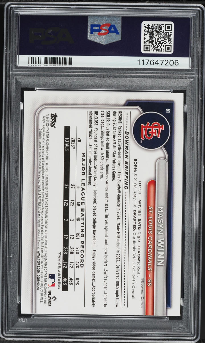 2024 Bowman Chrome Mega Box Masyn Winn ROOKIE #61 PSA 10 GEM MINT