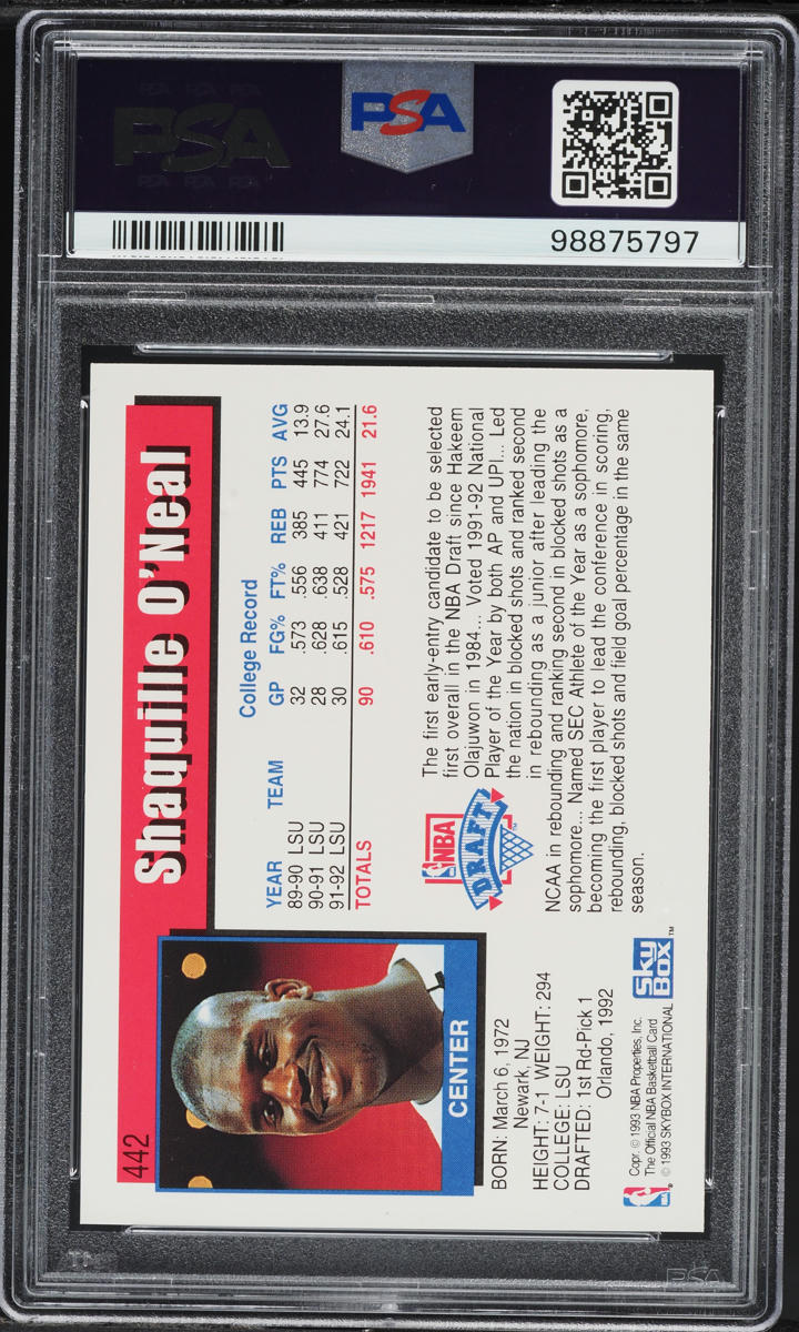 1992 Hoops Shaquille O'Neal ROOKIE #442 PSA 9 MINT