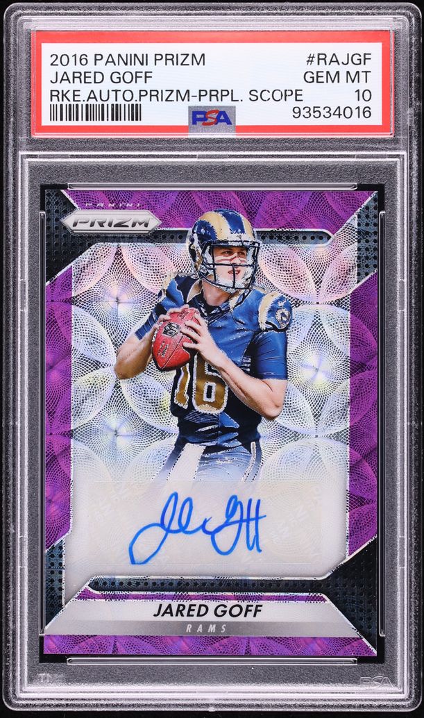 2016 Panini Prizm Purple Scope Jared Goff ROOKIE AUTO /99 #RAJGF PSA 10 GEM MINT