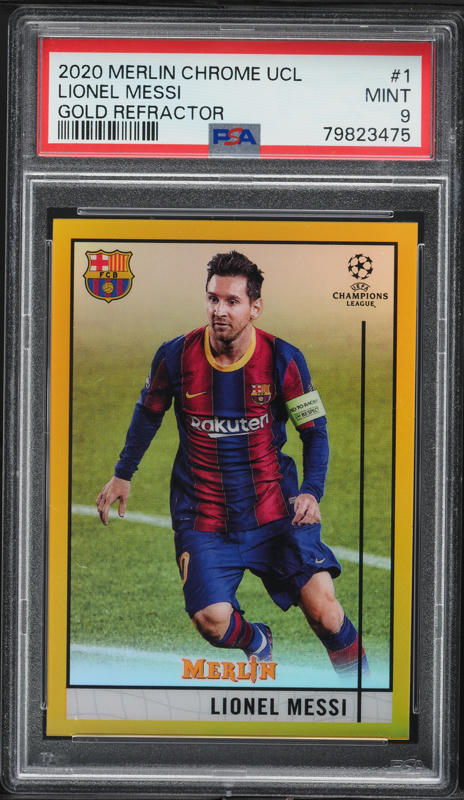 2020 Topps Chrome UEFA Gold Refractor Lionel Messi /50 #1 PSA 8 NM