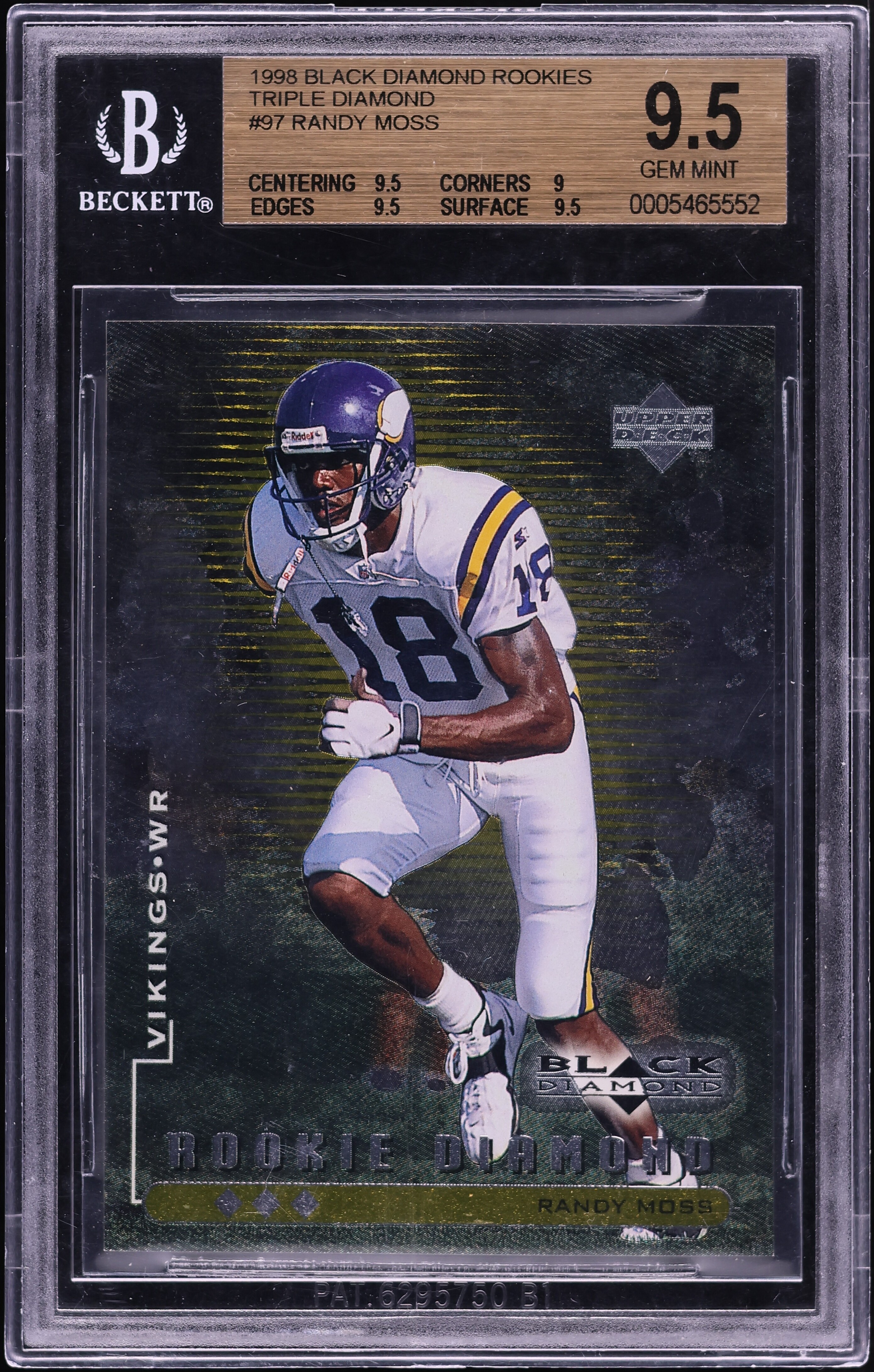 1998 Black Diamond Triple Randy Moss ROOKIE /1000 #97 BGS 9.5 GEM