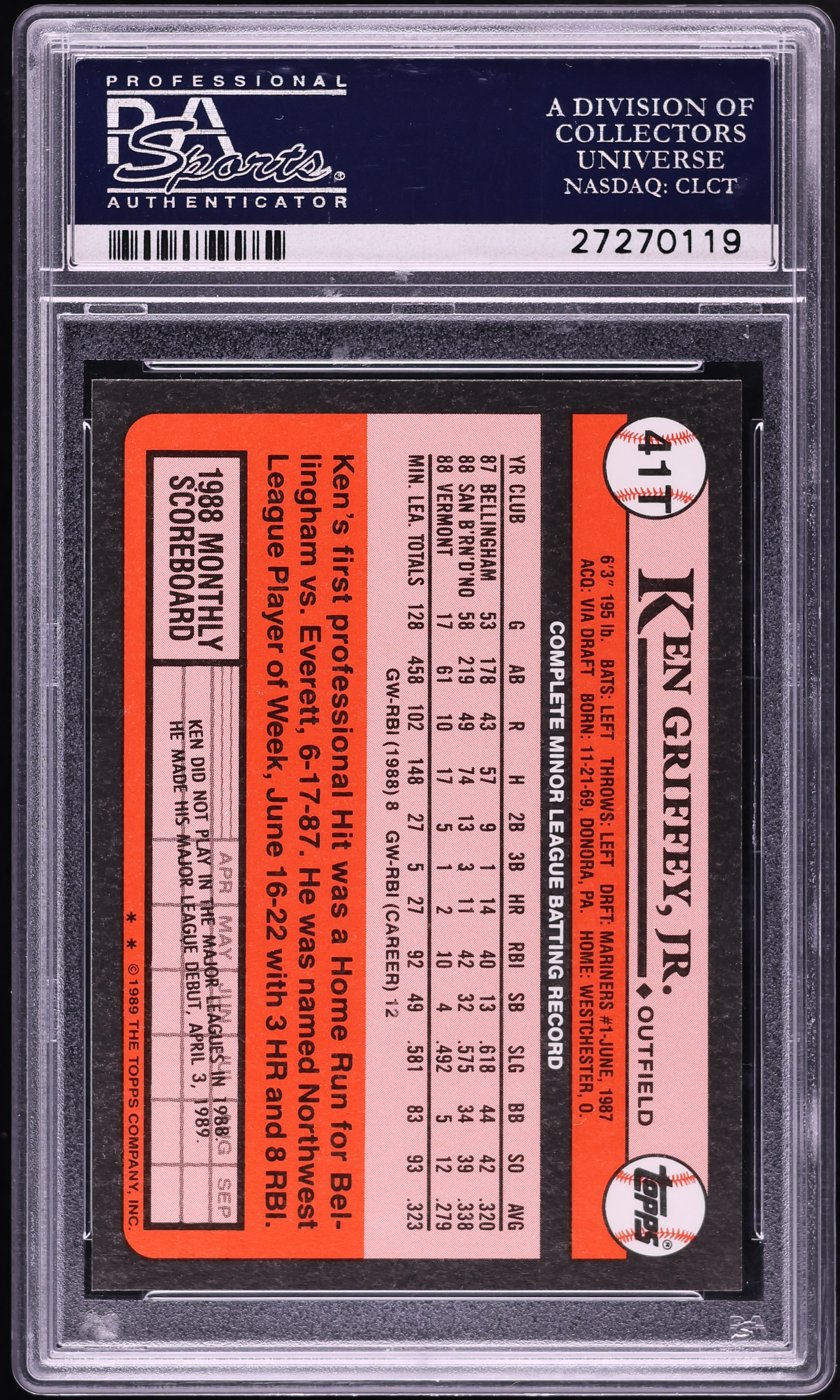 1989 Topps Traded Tiffany Ken Griffey Jr. ROOKIE #41T PSA 10 GEM