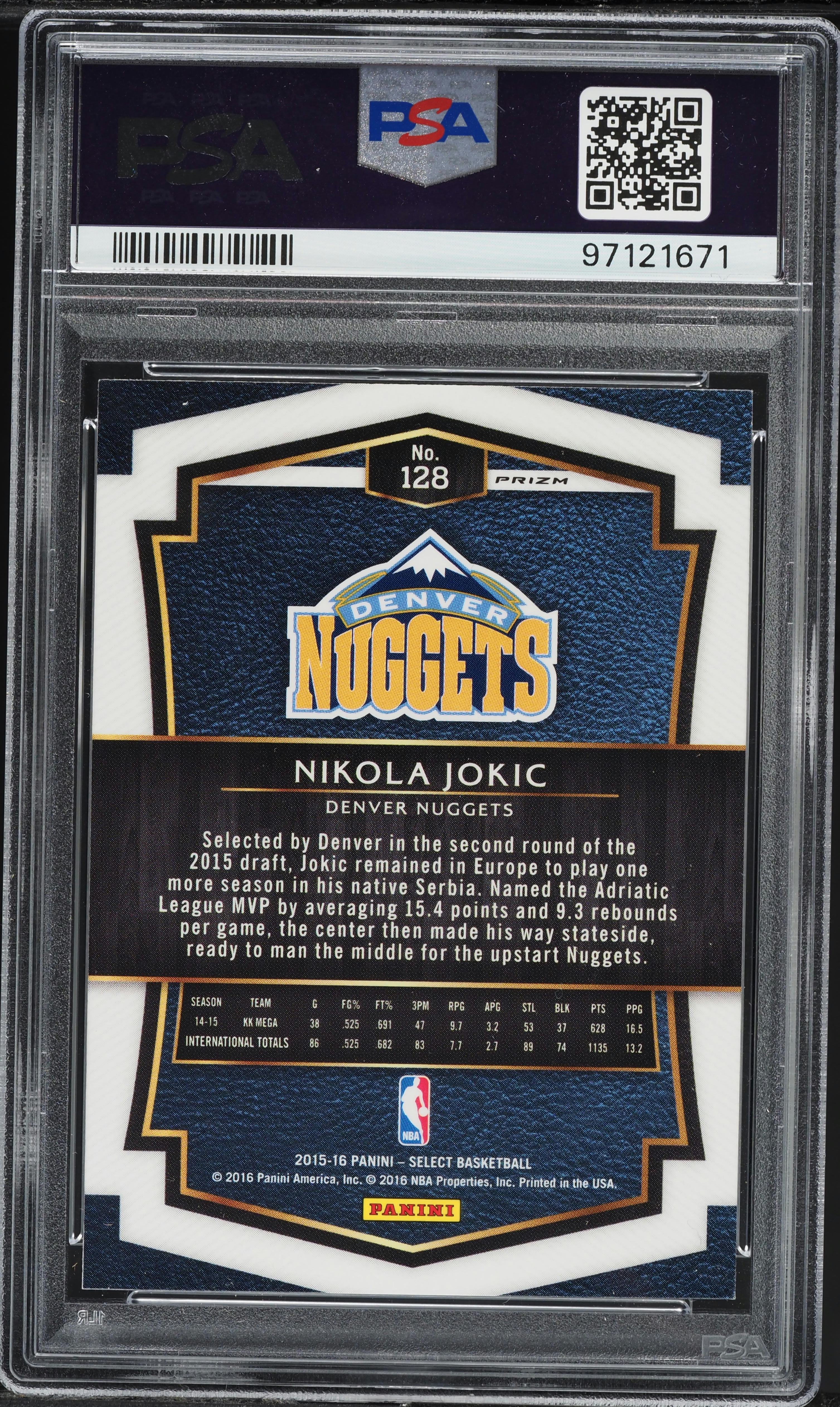 2015 Select Silver Prizm Nikola Jokic ROOKIE #128 PSA 9 MINT on