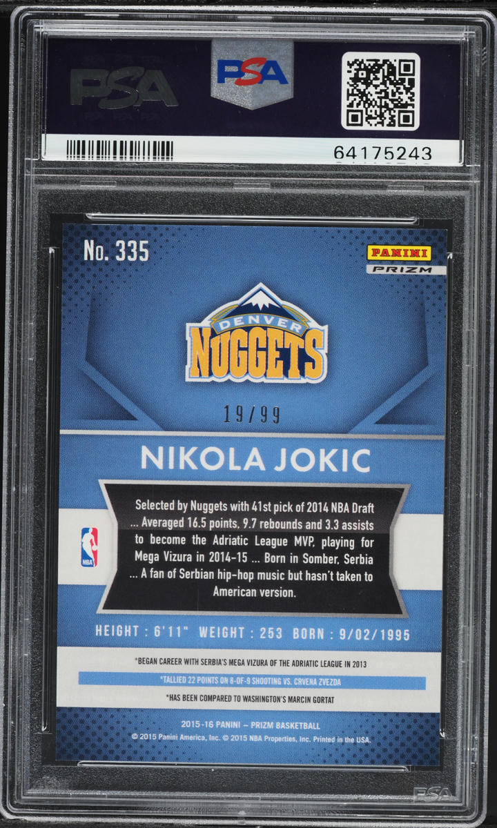 2015 Panini Prizm Purple Nikola Jokic ROOKIE /99 #335 PSA 9 MINT