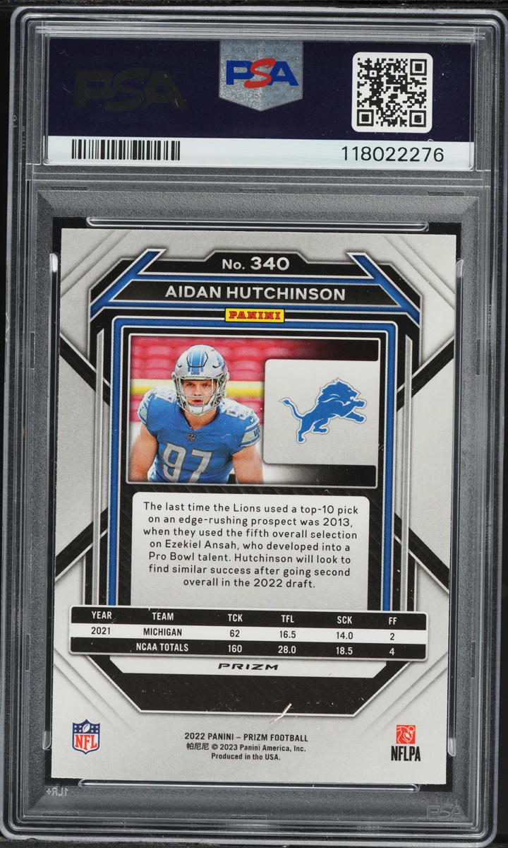 2022 Panini Prizm Black & White Checker Aidan Hutchinson ROOKIE #340 PSA 9 MINT
