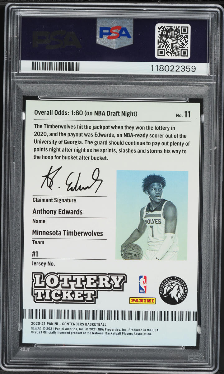 2020 Panini Contenders Lottery Ticket Anthony Edwards ROOKIE #11 PSA 9 MINT