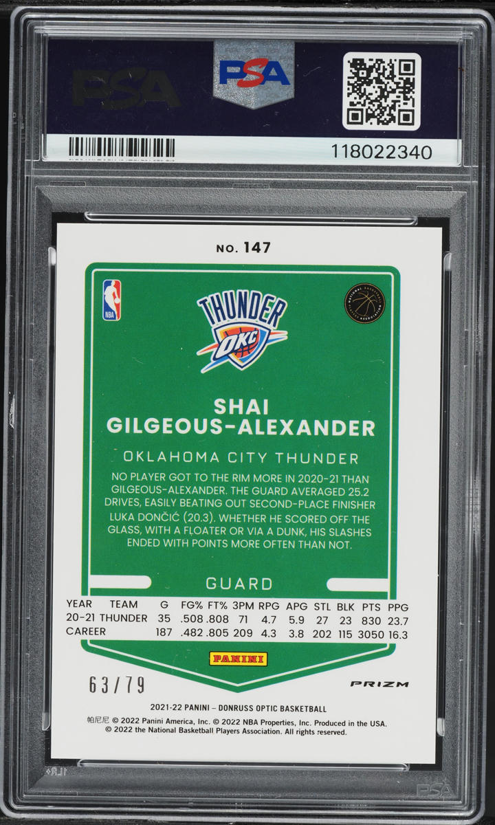 2021 Donruss Optic Pink Velocity Shai Gilgeous-Alexander /79 #147 PSA 9 MINT