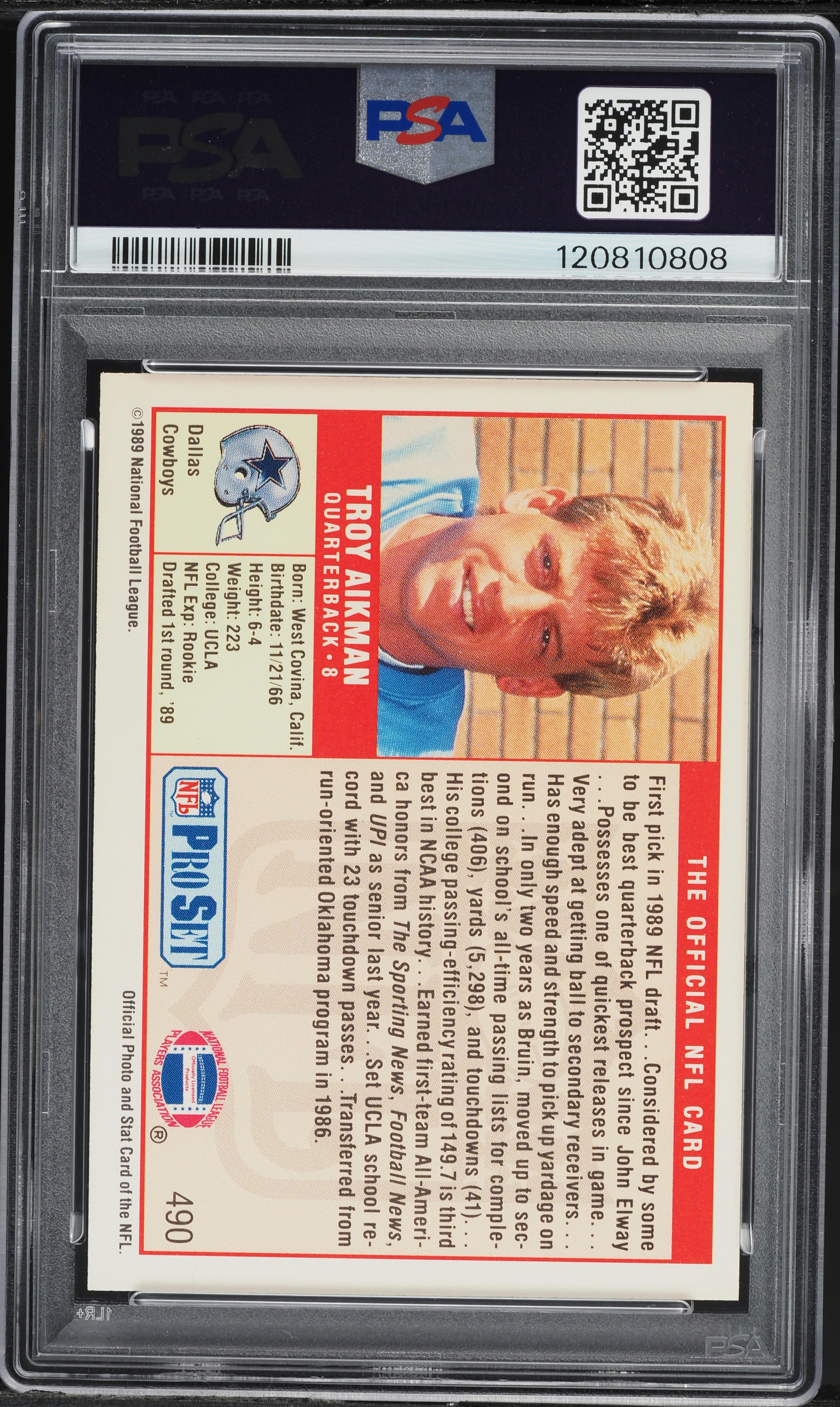 1989 Pro Set Football Troy Aikman ROOKIE #490 PSA 10 GEM MINT on