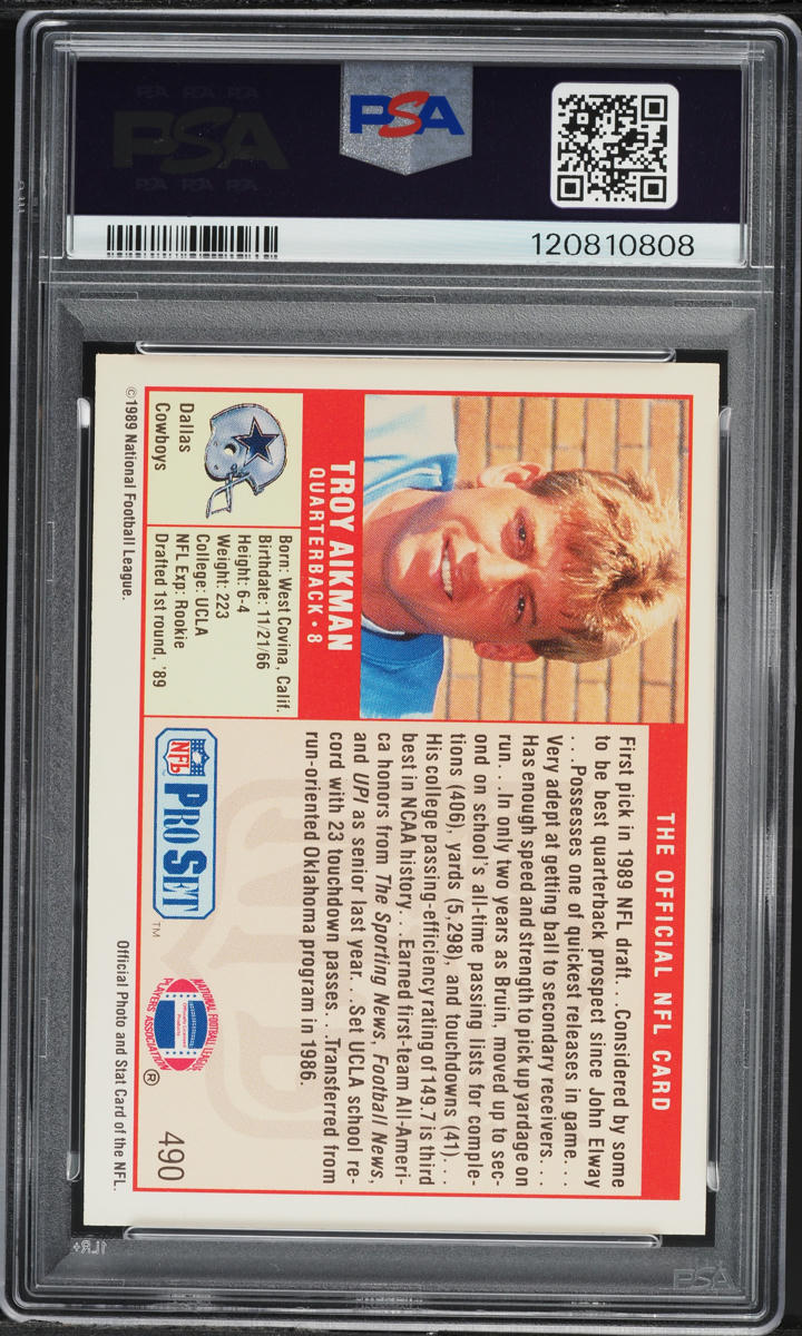 1989 Pro Set Football Troy Aikman ROOKIE #490 PSA 10 GEM MINT on