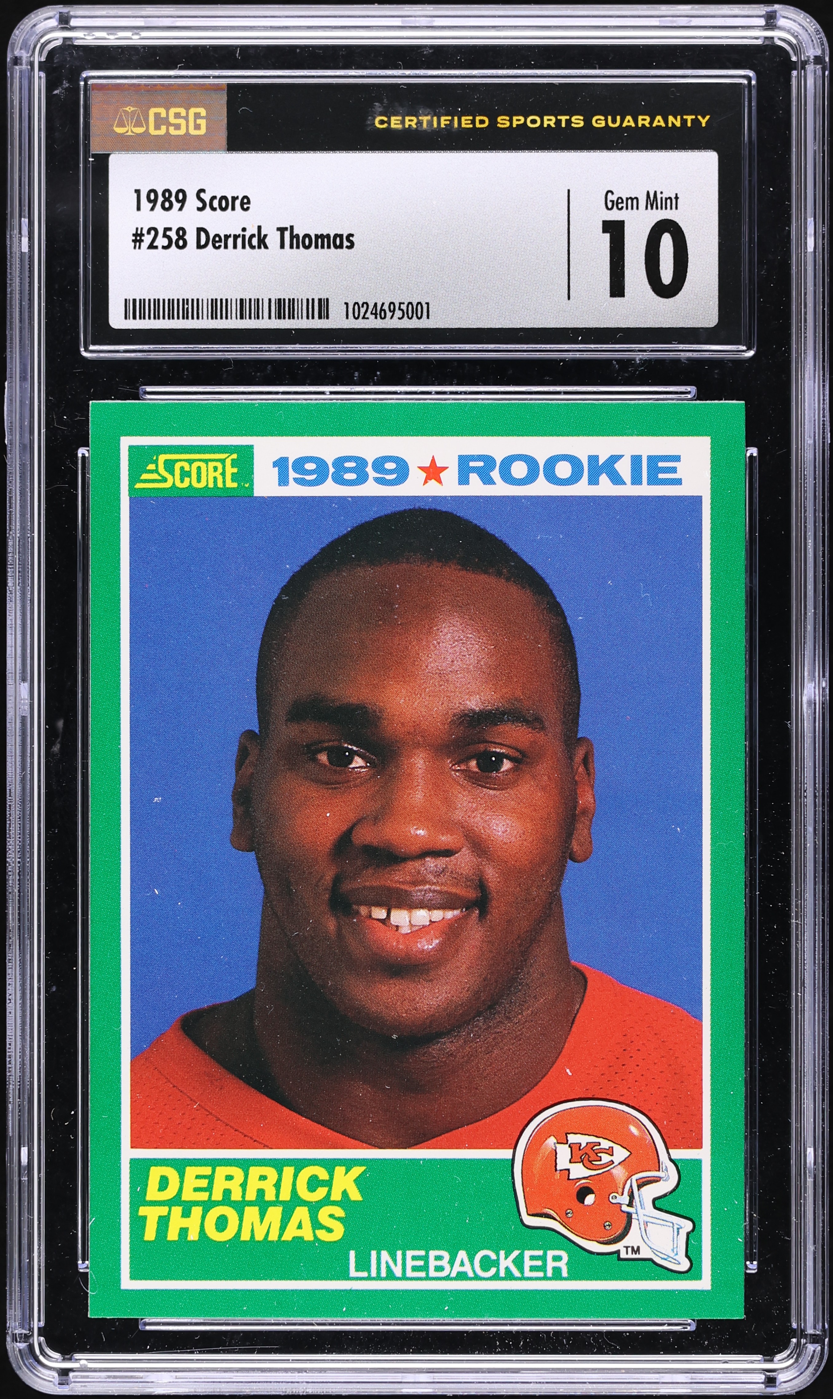 1989 Score Football Derrick Thomas ROOKIE #258 CSG 10 GEM MINT on