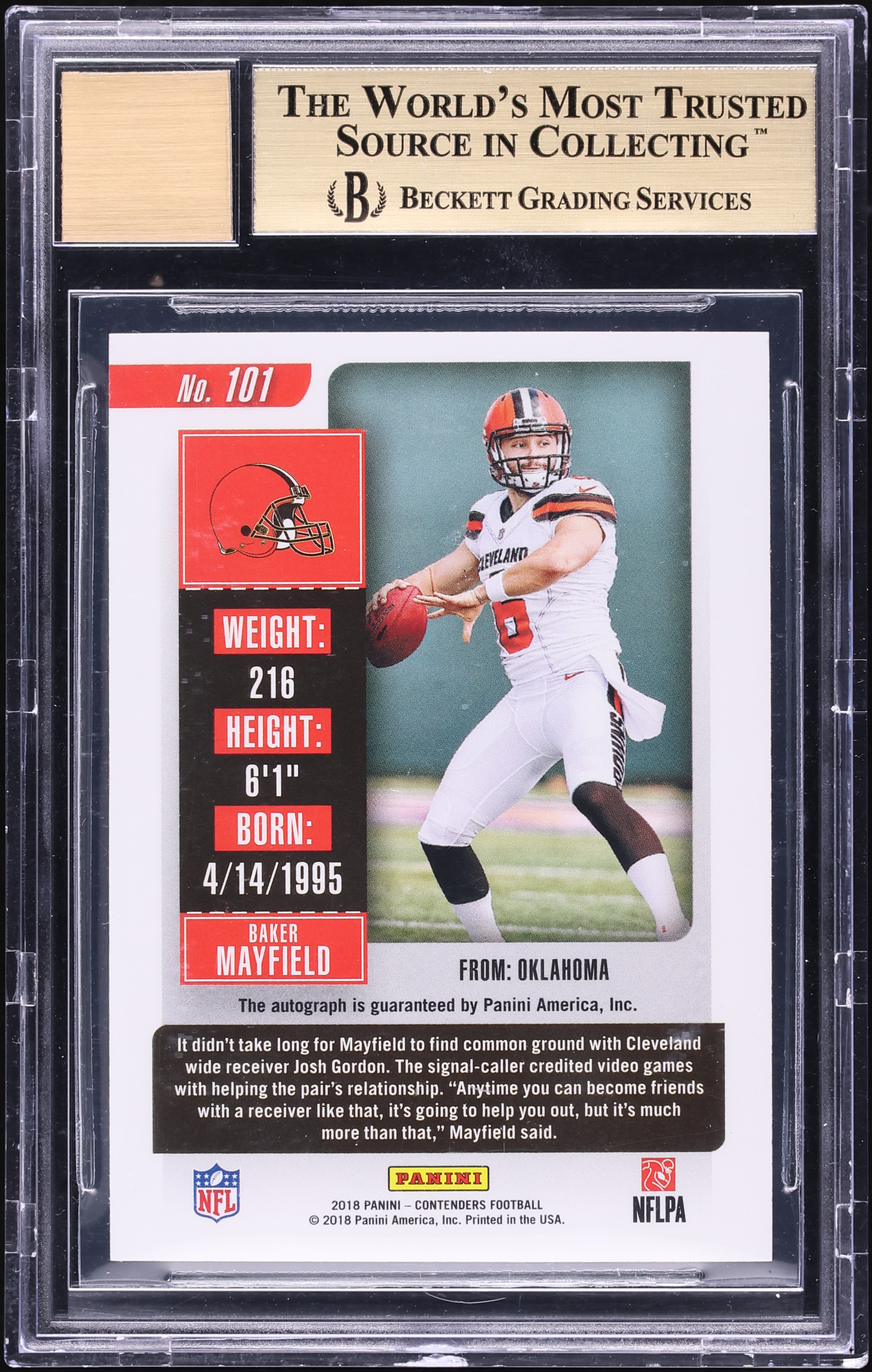 2018 Panini Contenders Baker Mayfield ROOKIE AUTO #101 BGS 9.5 GEM