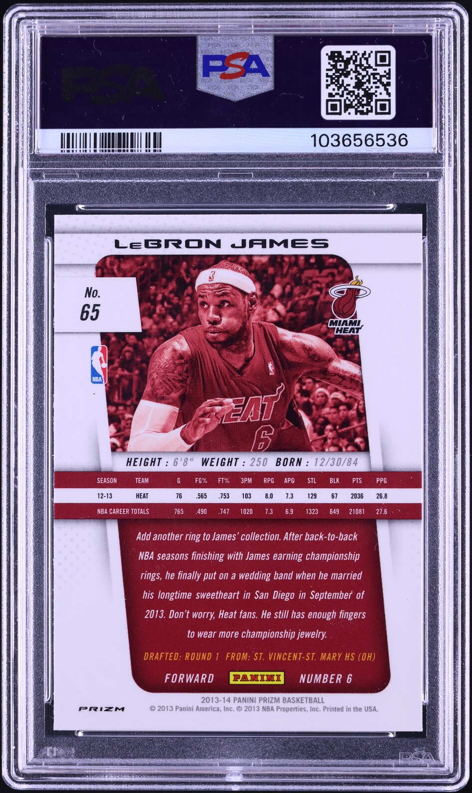 2013 Panini Prizm Silver LeBron James #65 PSA 9 MINT