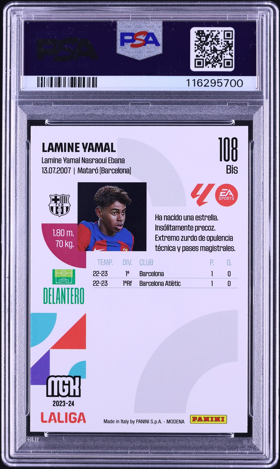 2023 Panini Megacracks La Liga EA Sports Lamine Yamal ROOKIE #108BIS PSA 9 MINT