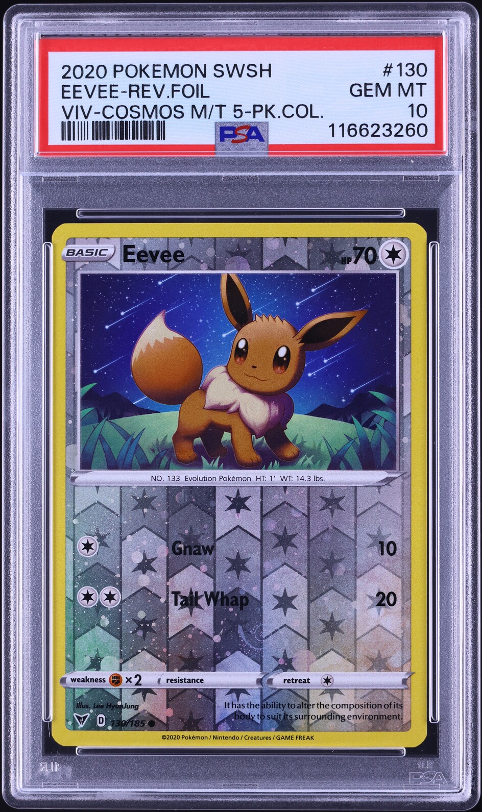 2020 Pokemon SWSH Vivid Voltage Cosmos Reverse Holo Eevee #130 PSA 10 GEM MINT