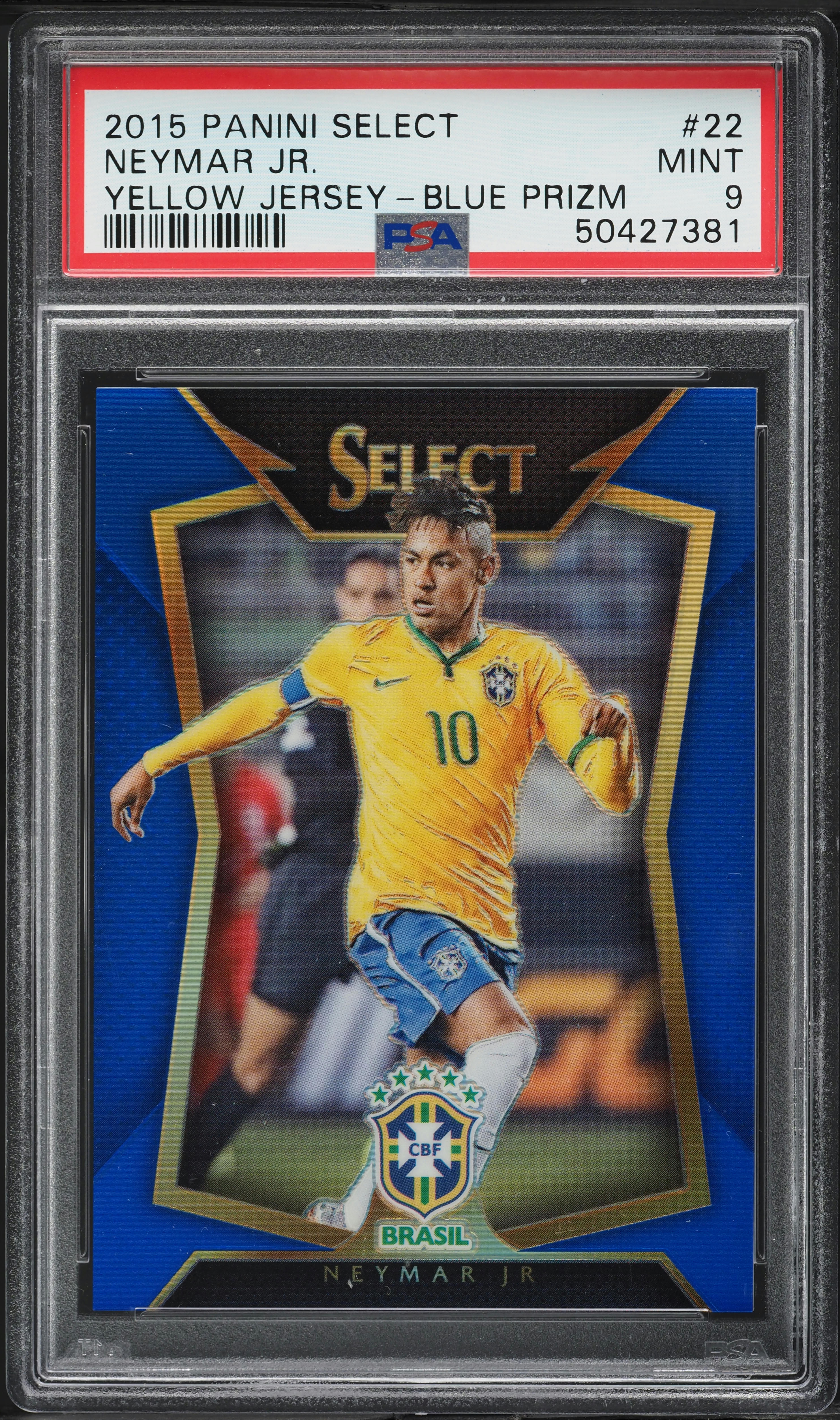 2015 Select Yellow Jersey Blue Prizm Neymar Jr. /299 #22 PSA 9