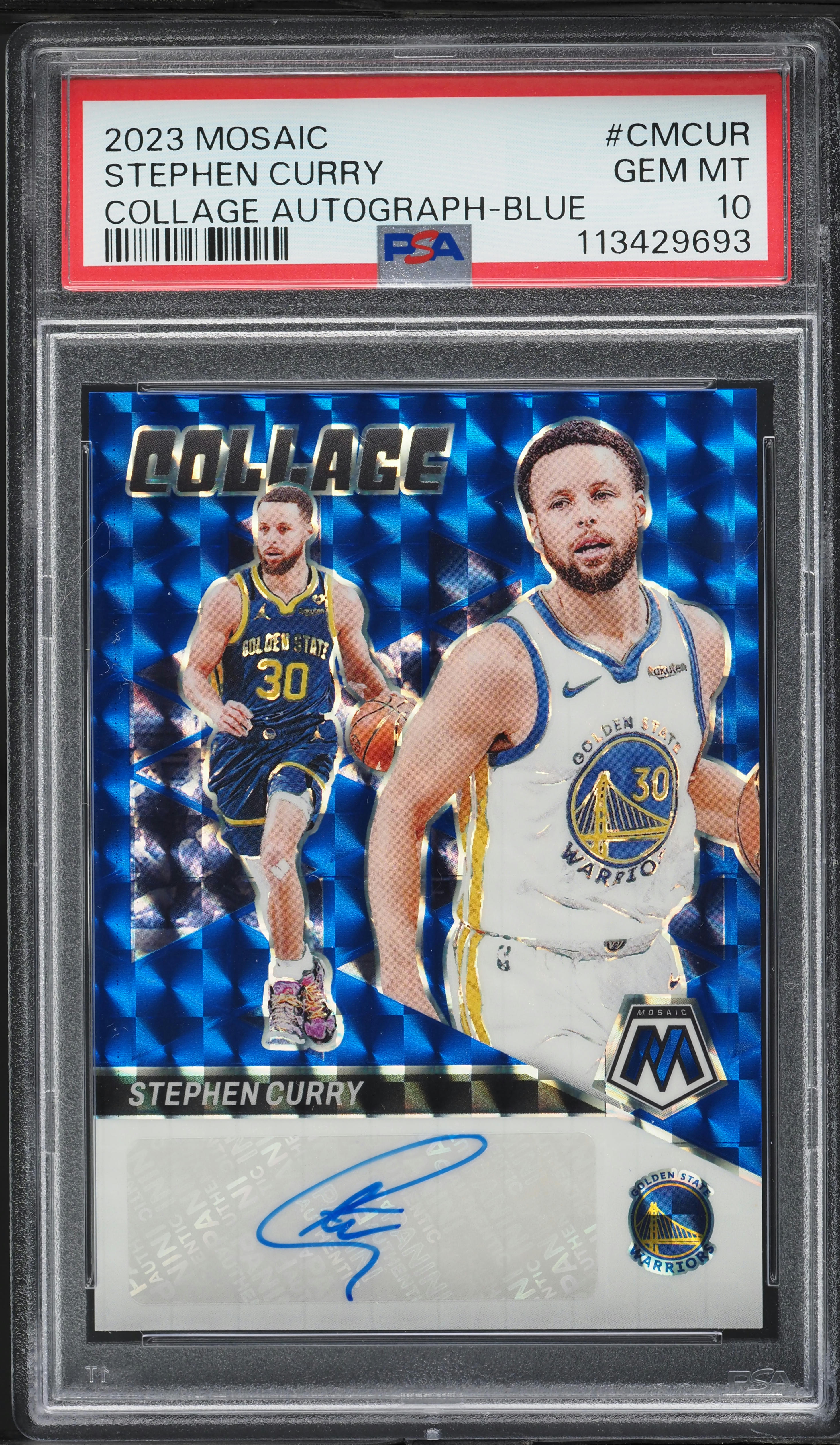 2023 Panini Mosaic Collage Blue Stephen Curry AUTO /25 #CMCUR PSA 