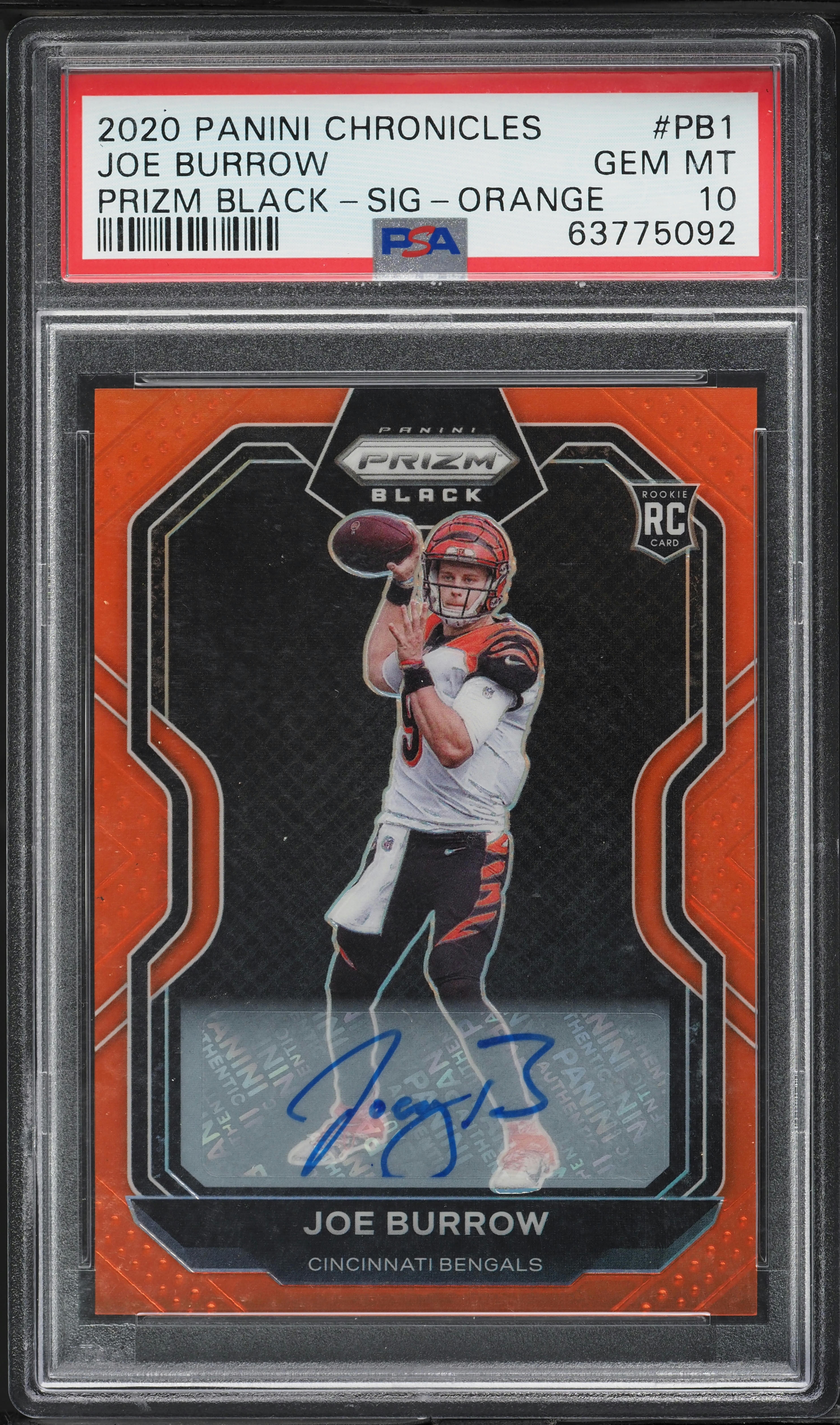 2020 Panini Chronicles Prizm Black Orange Joe Burrow ROOKIE AUTO