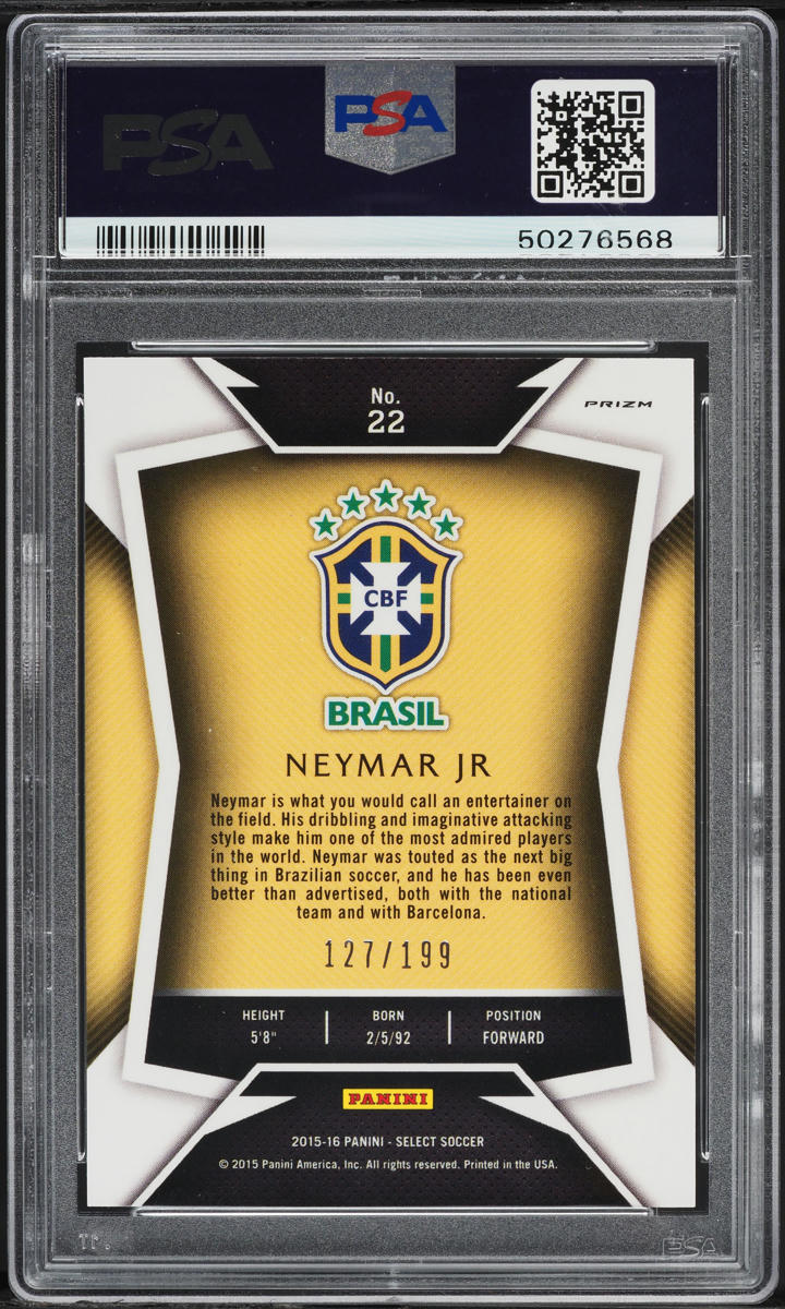 2015 Select Yellow Jersey Red Prizm Neymar Jr. /199 #22 PSA 10 GEM MINT