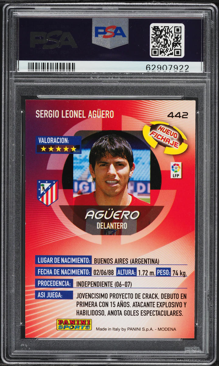 2006 Panini Mega Cracks Sergio Aguero ROOKIE #442 PSA 7 NRMT