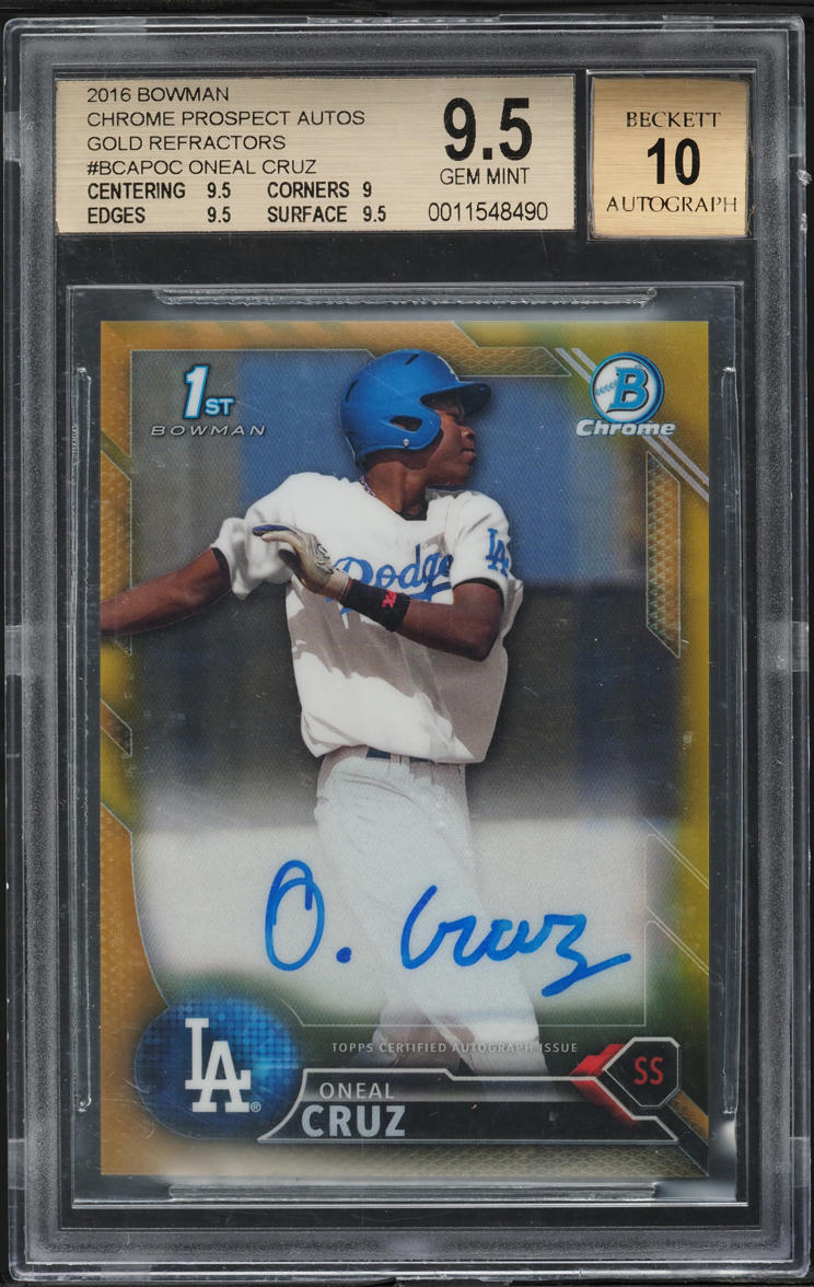 2016 Bowman Chrome Gold Refractor Oneal Cruz PROSPECT AUTO /50 BGS 9.5 GEM MINT
