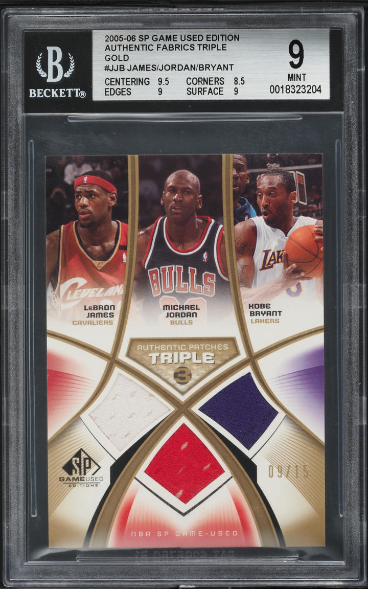 2005 SP Game Used Gold LeBron James Michael Jordan Kobe Bryant PATCH /15 BGS 9