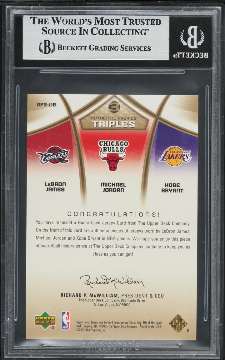2005 SP Game Used Gold LeBron James Michael Jordan Kobe Bryant PATCH /15 BGS 9