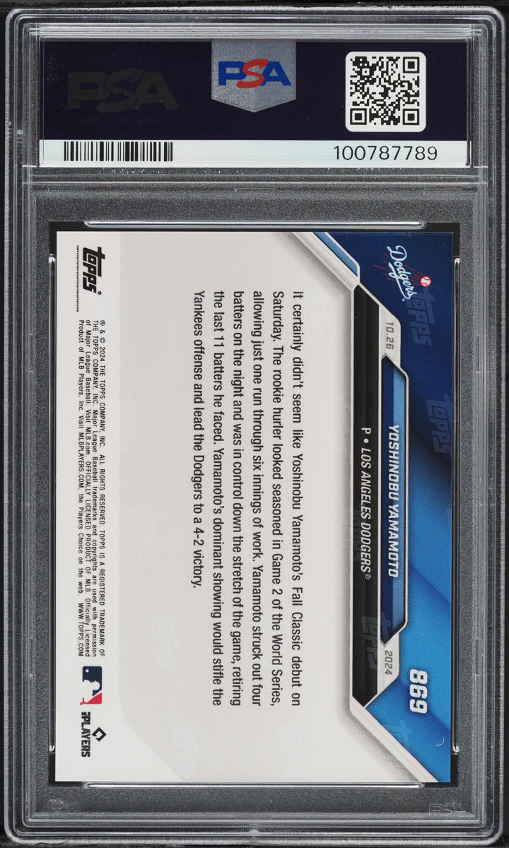 2024 Topps Now Yoshinobu Yamamoto ROOKIE #869 PSA 10 GEM MINT