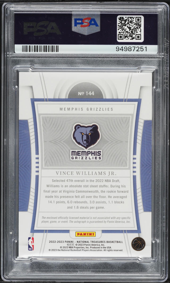 2022 National Treasures Vince Williams Jr ROOKIE PATCH AUTO /99 #144 PSA 8 NM-MT