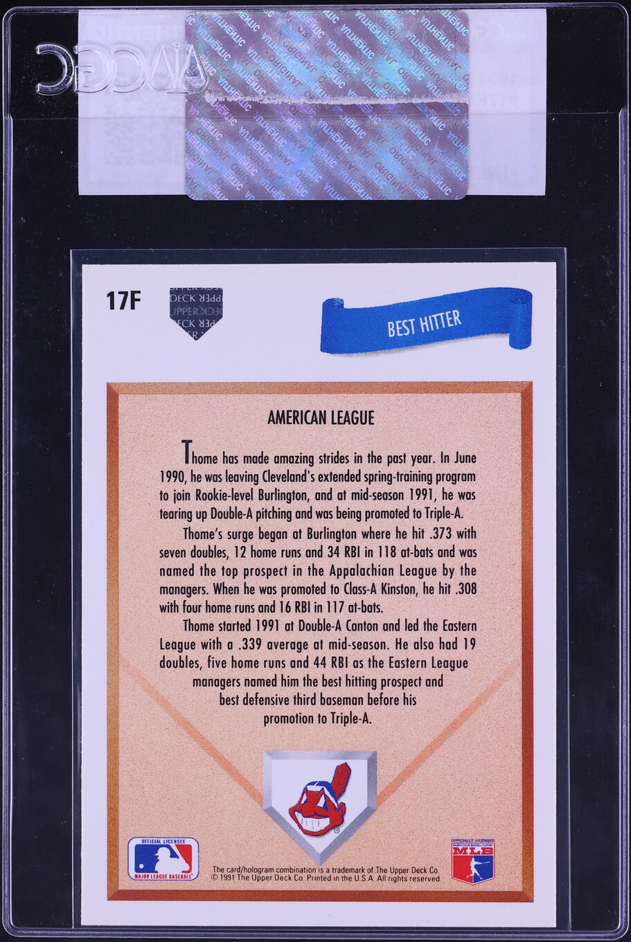 1991 Upper Deck Final Edition Jim Thome ROOKIE #17F CGC AUTH