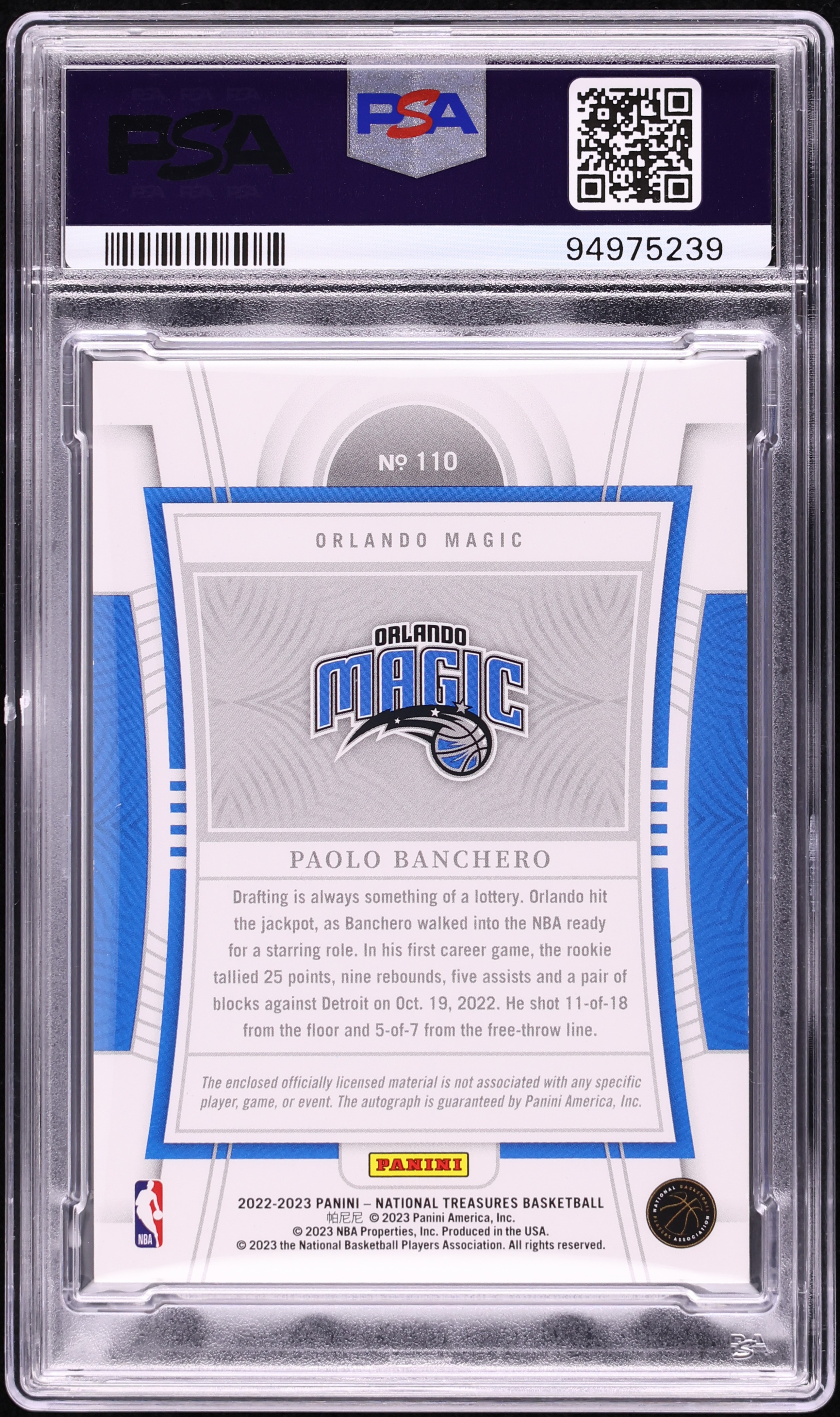 2022 National Treasures Paolo Banchero ROOKIE PATCH AUTO DNA 10 