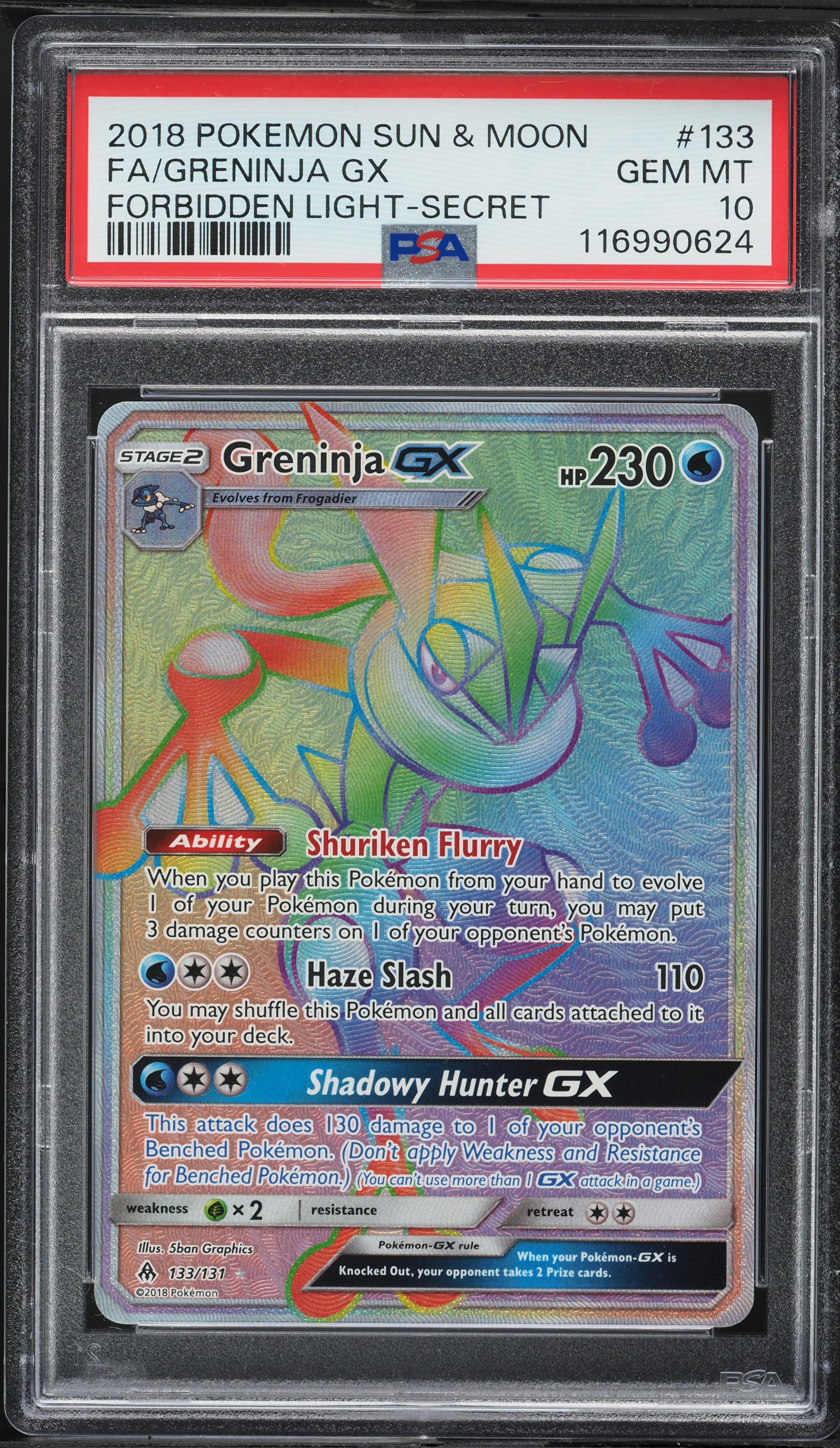 2018 Pokemon SM Forbidden Light Rainbow Rare Greninja GX #133 PSA