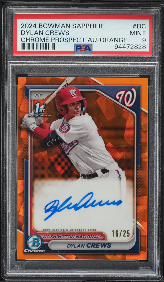 2024 Bowman Chrome Sapphire Orange Dylan Crews PROSPECT AUTO /25 #BSPA-DC PSA 9