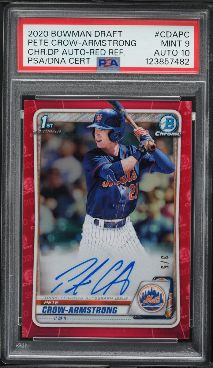 2020 Bowman Chrome Red Ref Pete Crow-Armstrong PROSPECT AUTO DNA 10 /5 PSA 9