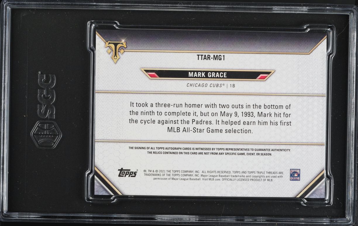 2021 Topps Triple Threads Mark Grace PATCH AUTO /27 #TTAR-MG1 SGC 10 GEM MINT