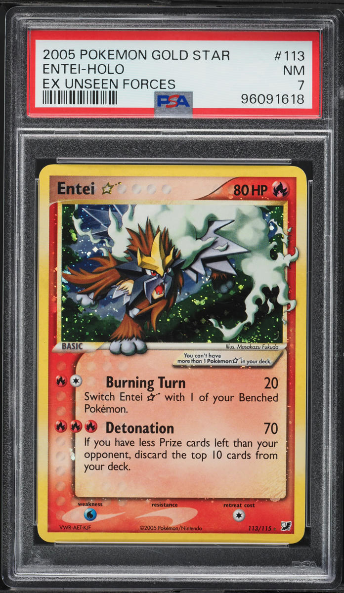 2005 Pokemon EX Unseen Forces Holo Entei Gold Star #113 PSA 7 NRMT