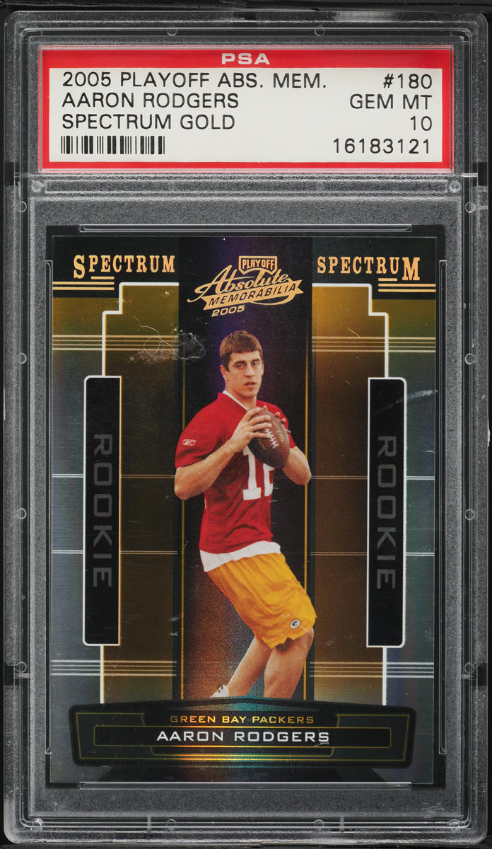 2005 Playoff Absolute Memorabilia Spectrum Gold Aaron Rodgers ROOKIE JSY # 12/25 #180 PSA 10