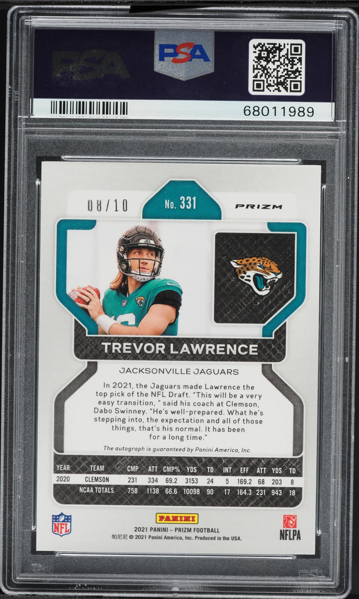 2021 Panini Prizm No Huddle Gold Trevor Lawrence ROOKIE AUTO DNA 10 /10 #331 PSA 10 GEM MINT