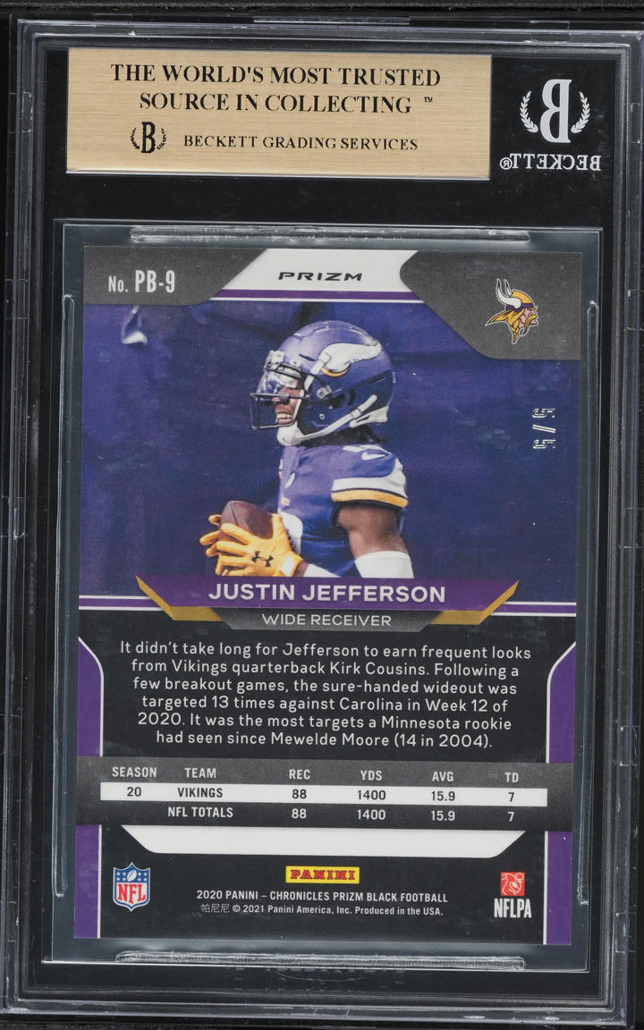 2020 Panini Prizm Black Gold Vinyl Justin Jefferson ROOKIE 5/5 #PB-9 BGS 9.5 GEM