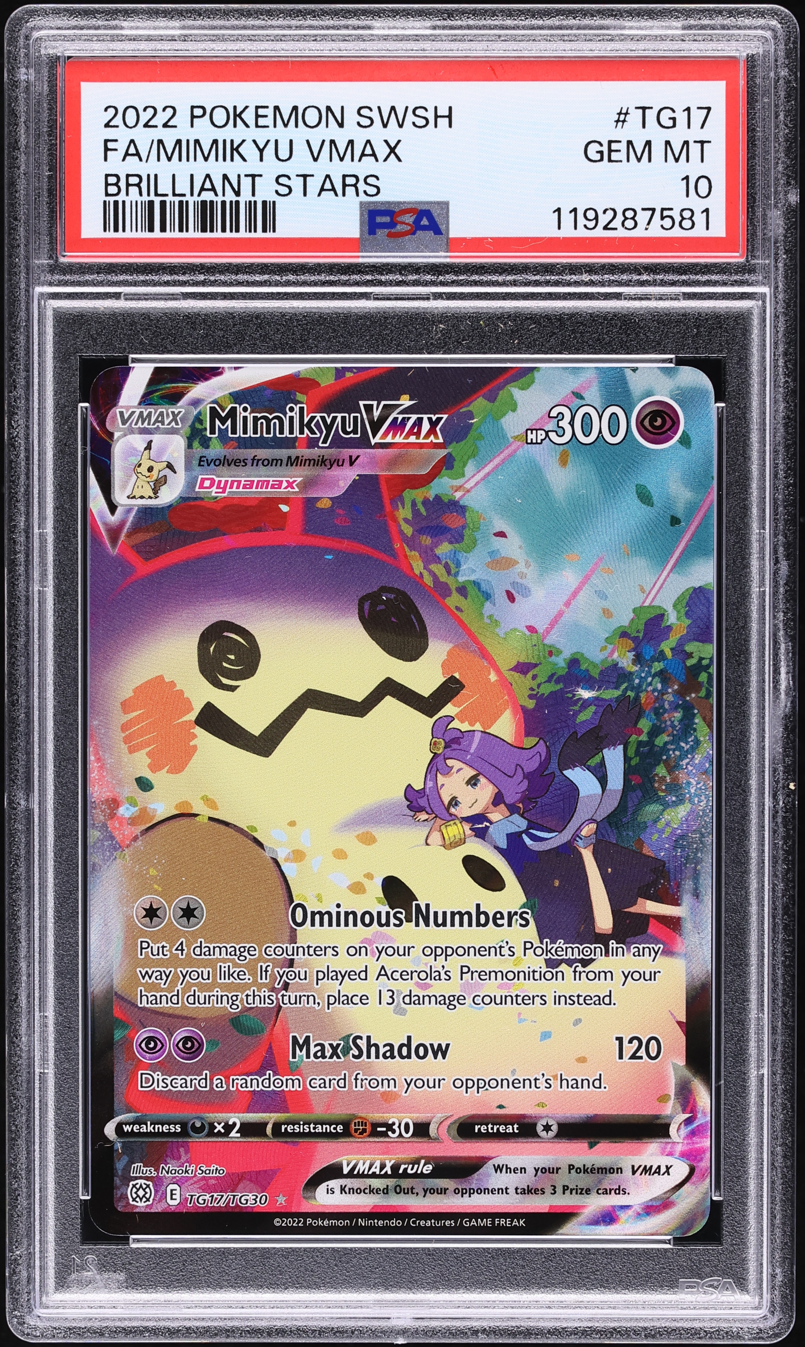 2022 Pokemon Sword & Shield Brilliant Stars CHR Mimikyu VMAX #TG17