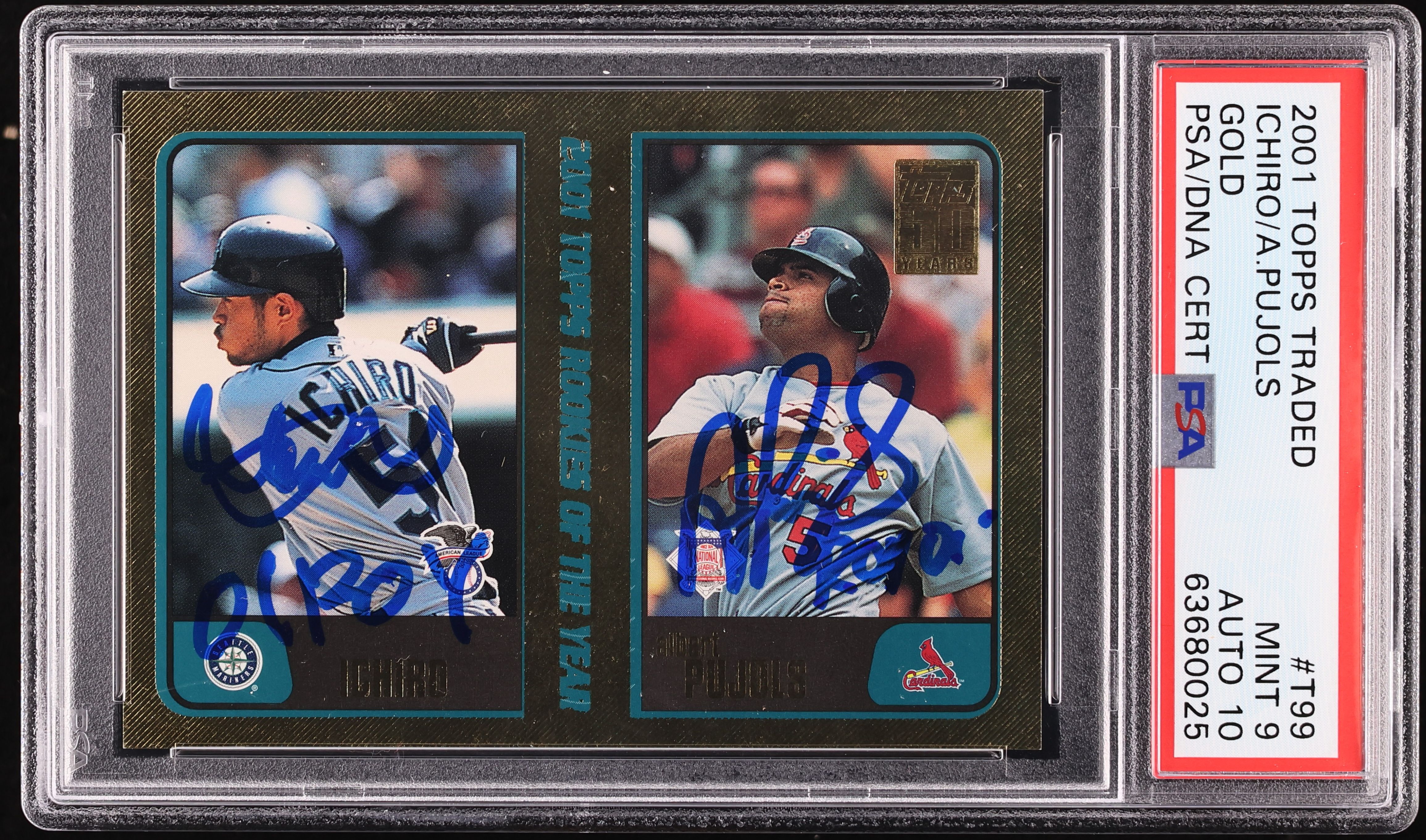 2001 Topps Traded Gold Ichiro Pujols ROOKIE AUTO DNA 10 /2001 #T99