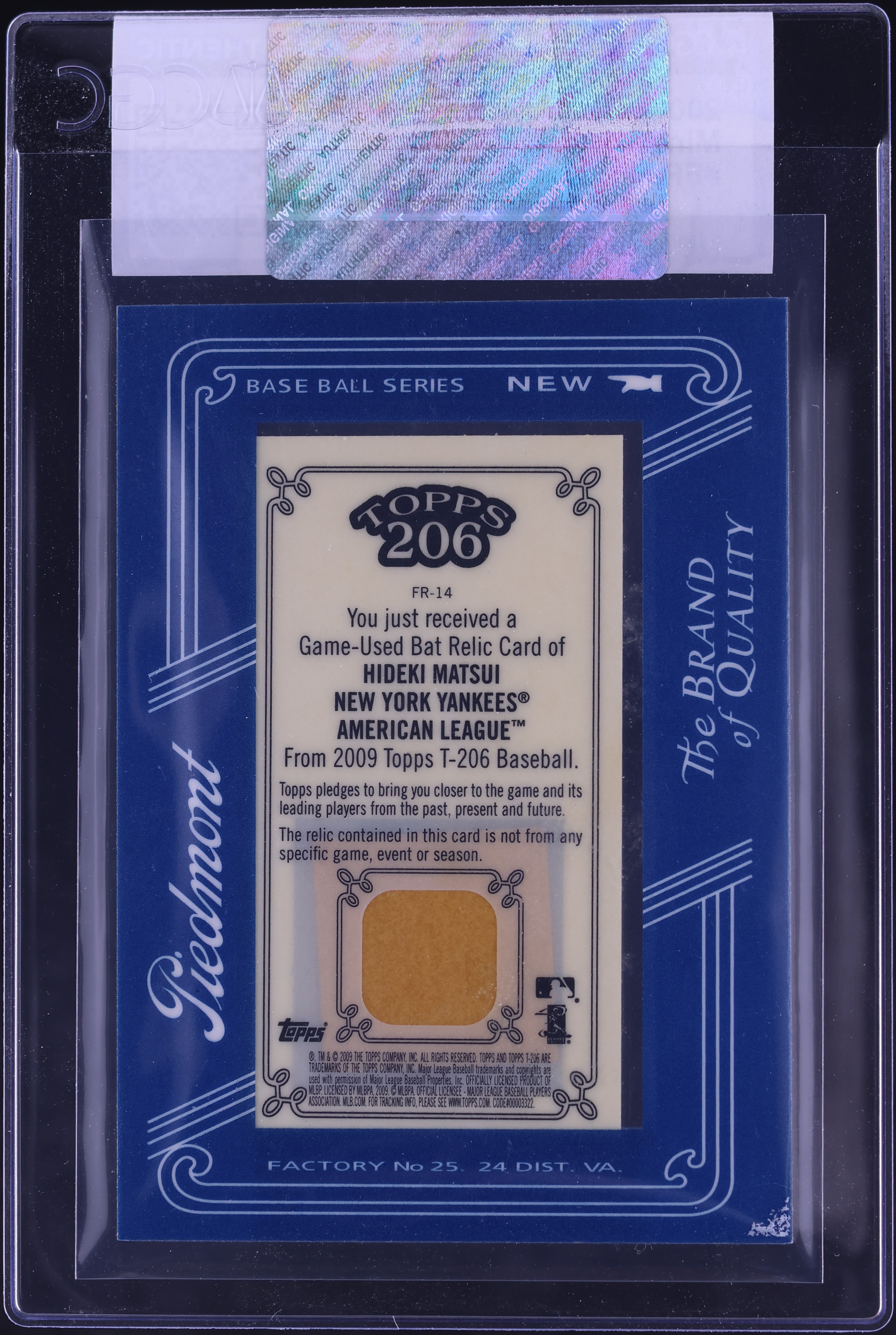 2009 Topps 206 Mini Framed Relics Hideki Matsui PATCH #FR-14 CGC