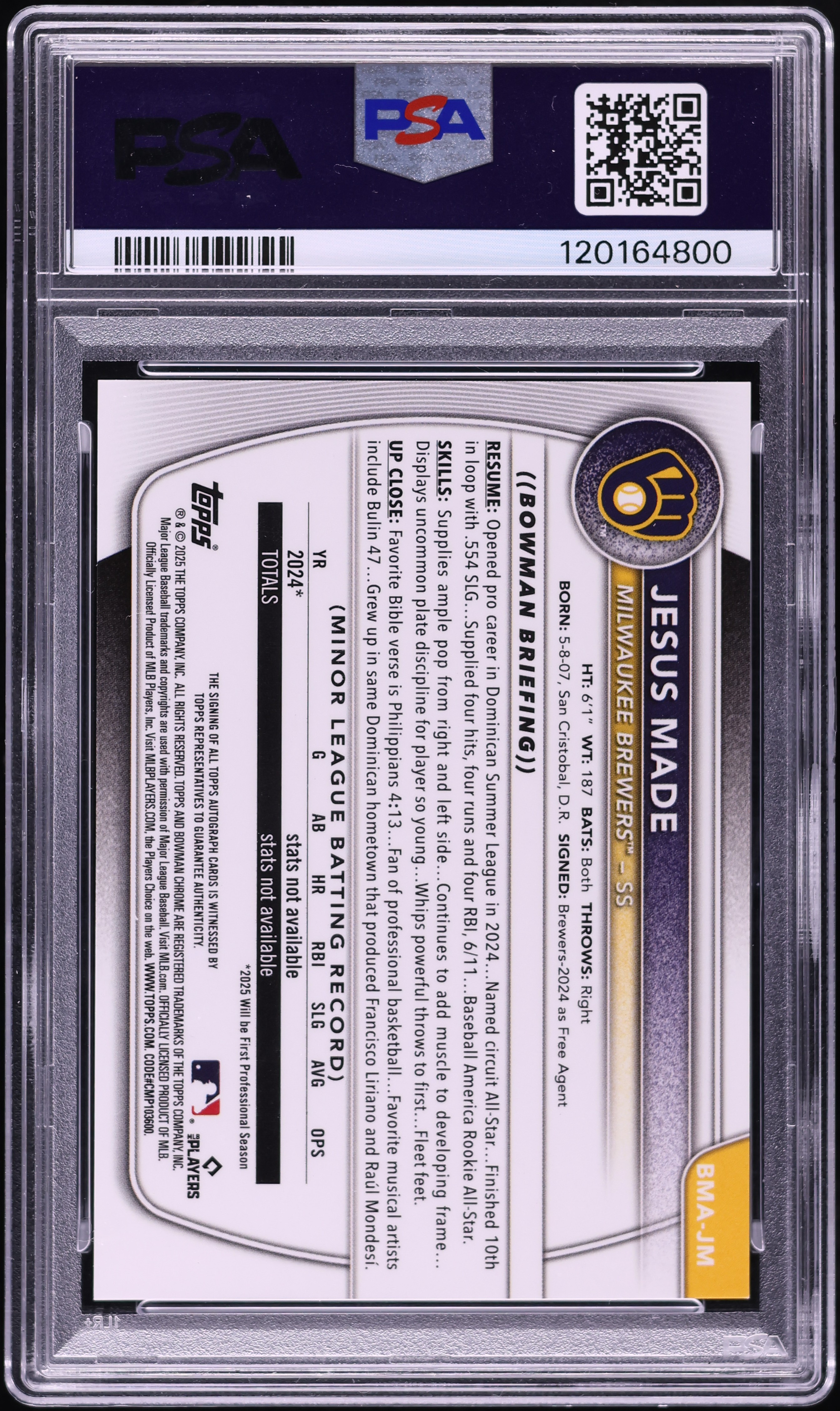 2025 Bowman Chrome Mega Box Purple Jesus Made PROSPECT AUTO DNA 10 