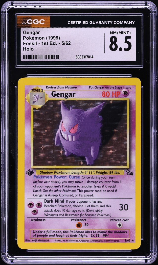 1999 Pokemon Fossil 1st Edition Incomplete Holo Gengar #5 CGC 8.5 NM-MT+