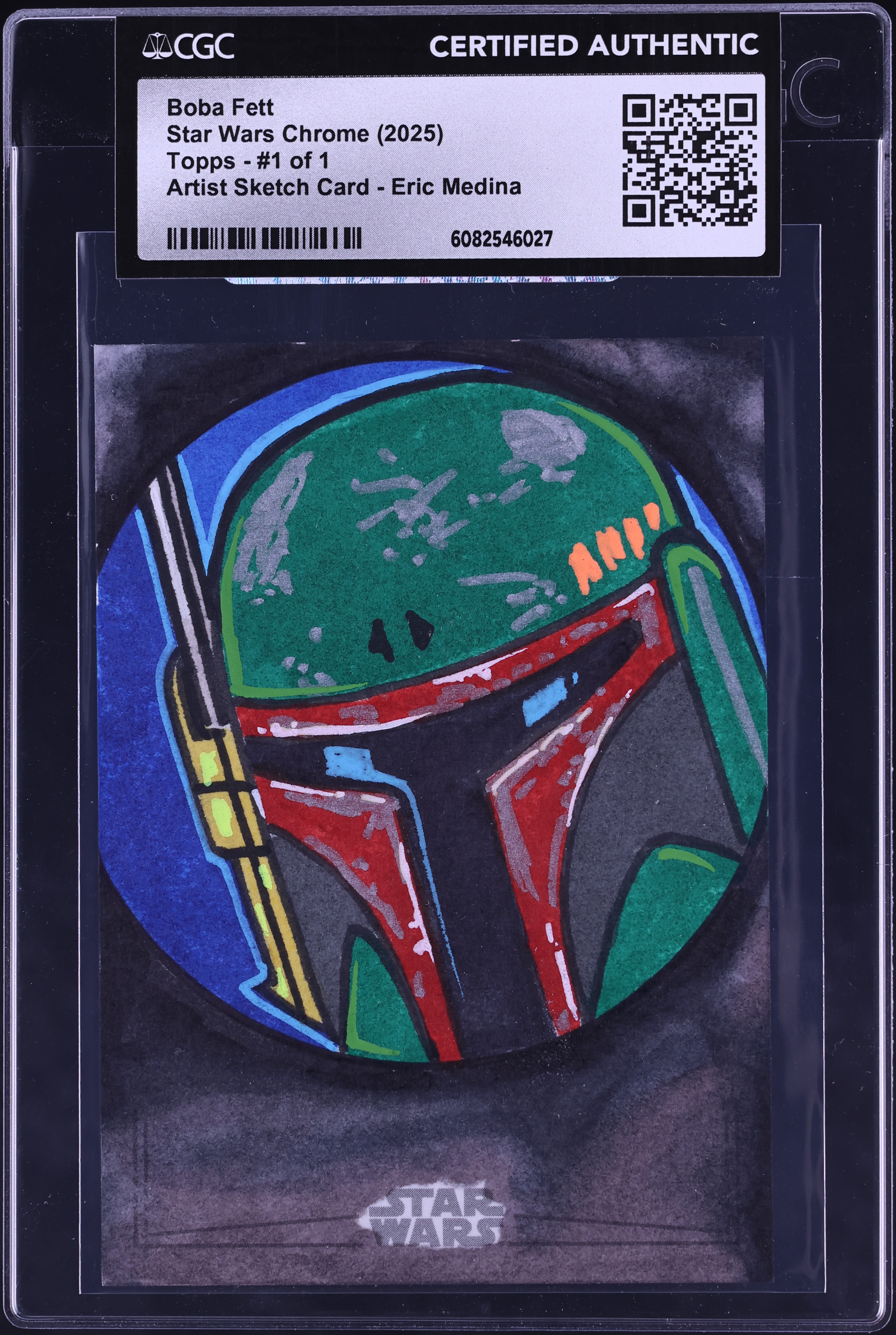 2025 Topps Chrome Star Wars Artist Sketch Medina Boba Fett AUTO 1 