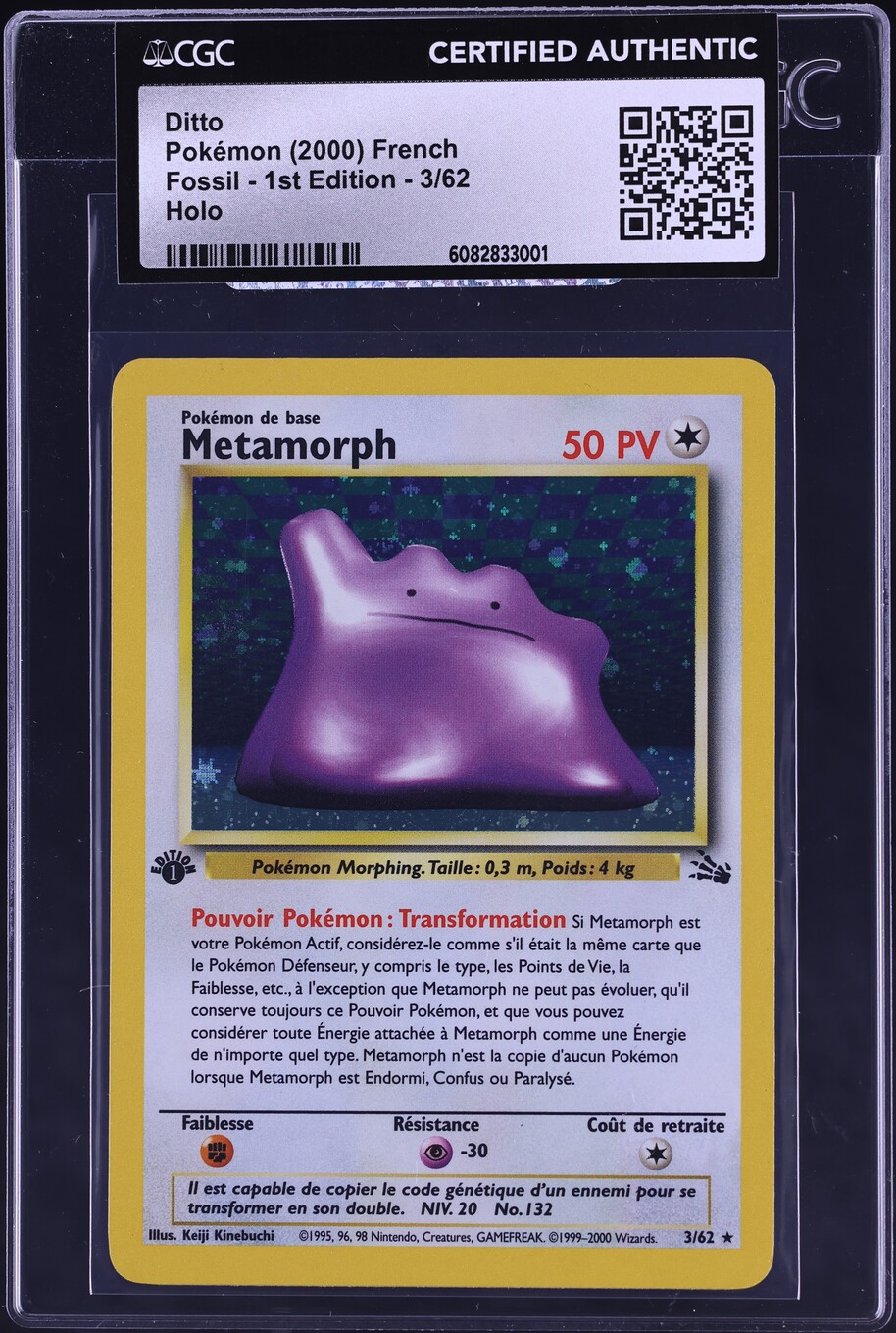 2000 Pokemon Fossil 1st Edition Holo Ditto #3 CGC AUTH