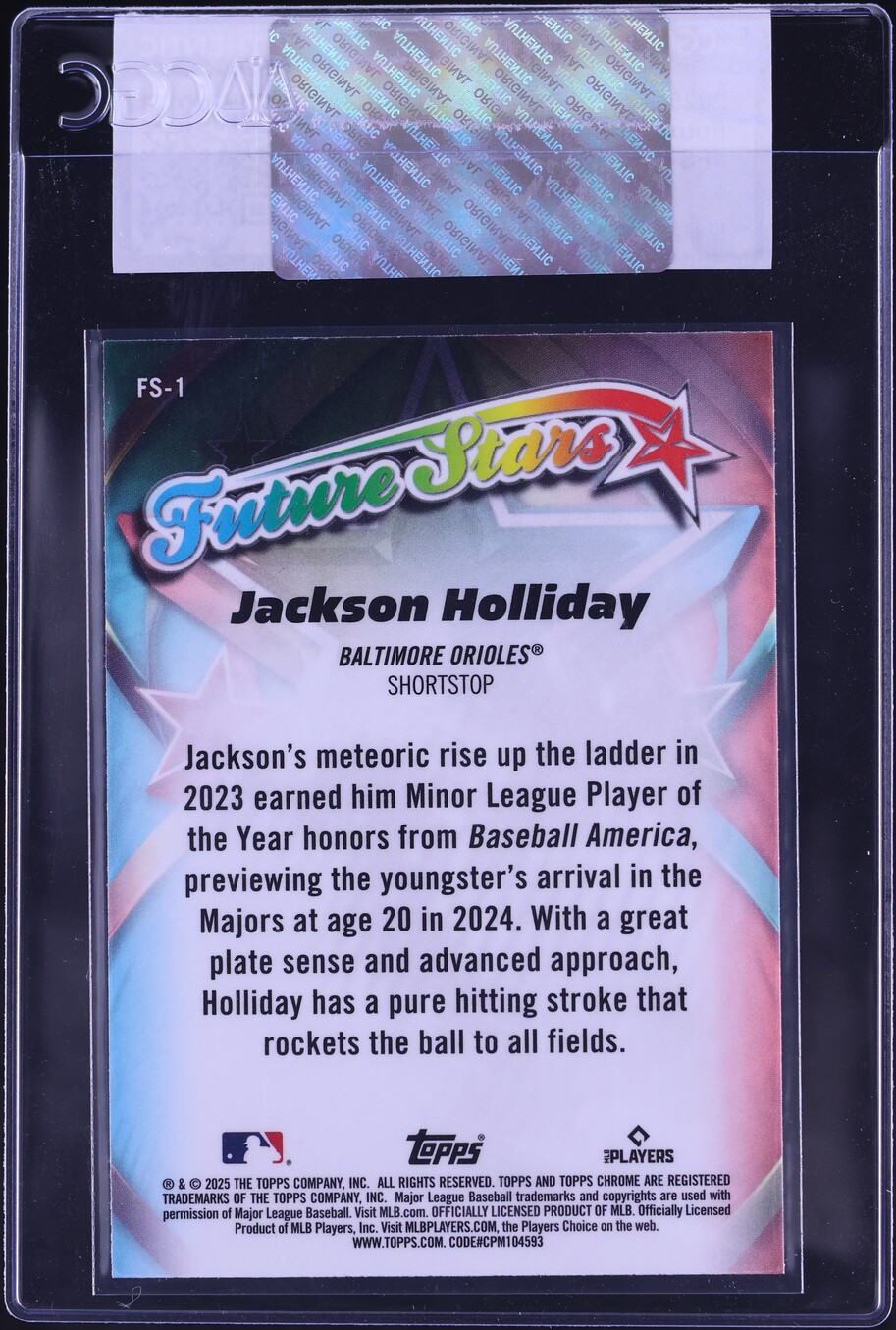 2025 Topps Chrome Future Stars Jackson Holliday #FS-1 CGC AUTH