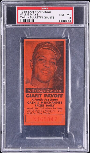 1958 San Francisco Call Bulletin Giants Willie Mays PSA 8 NM-MT