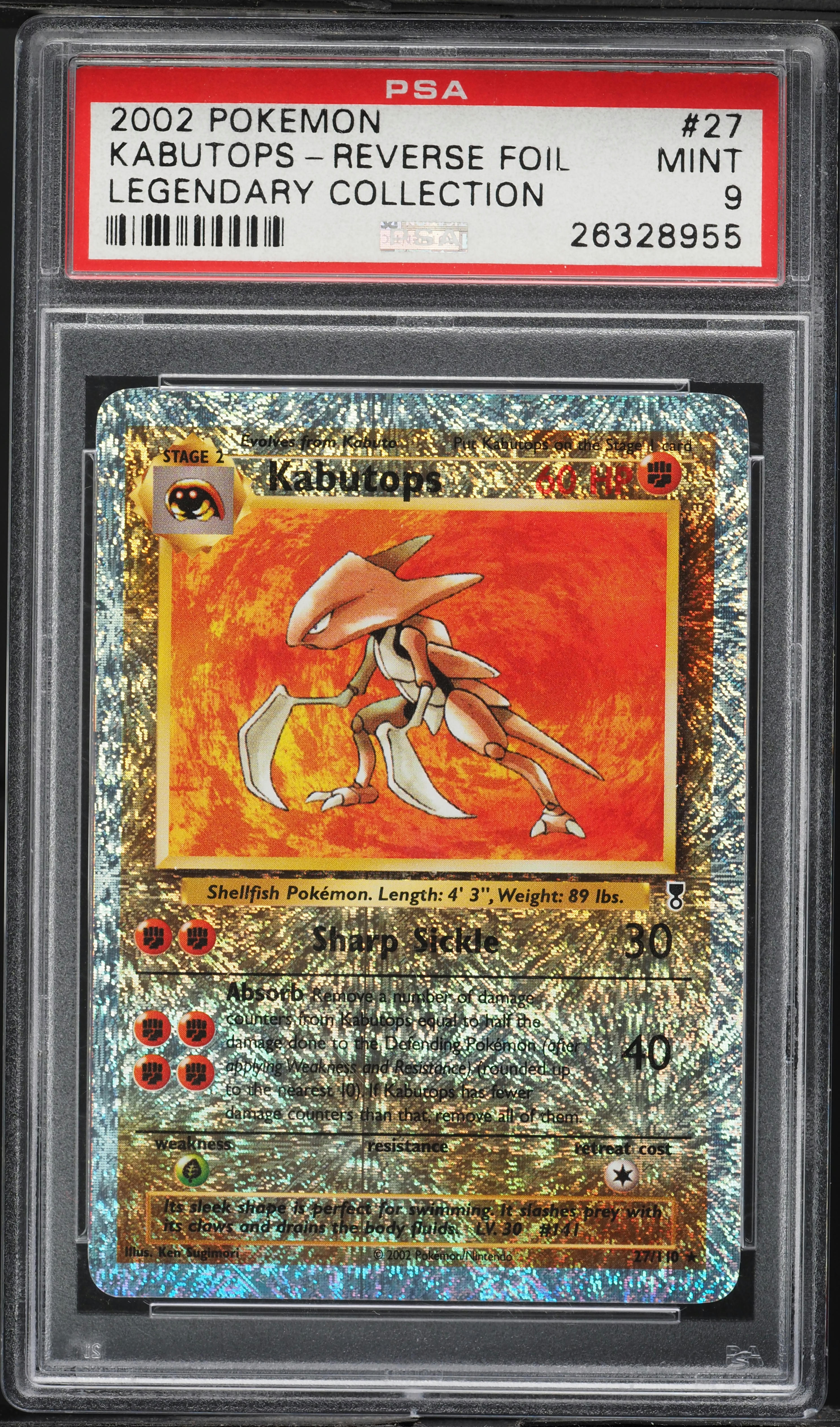 2002 Pokemon Legendary Collection Reverse Holo Kabutops #27 PSA 9
