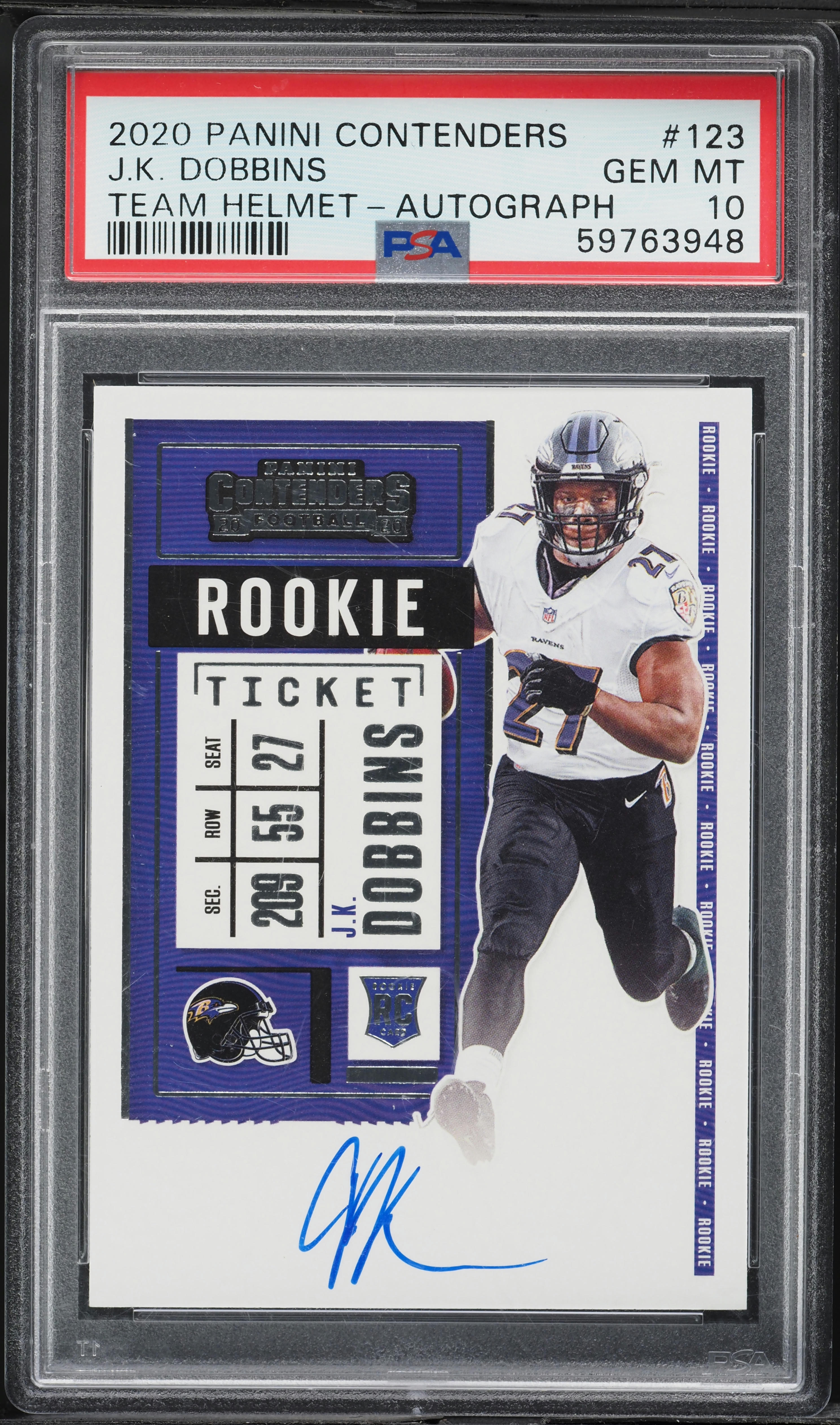 2020 Panini Contenders Variation J.K. Dobbins ROOKIE AUTO #123 PSA